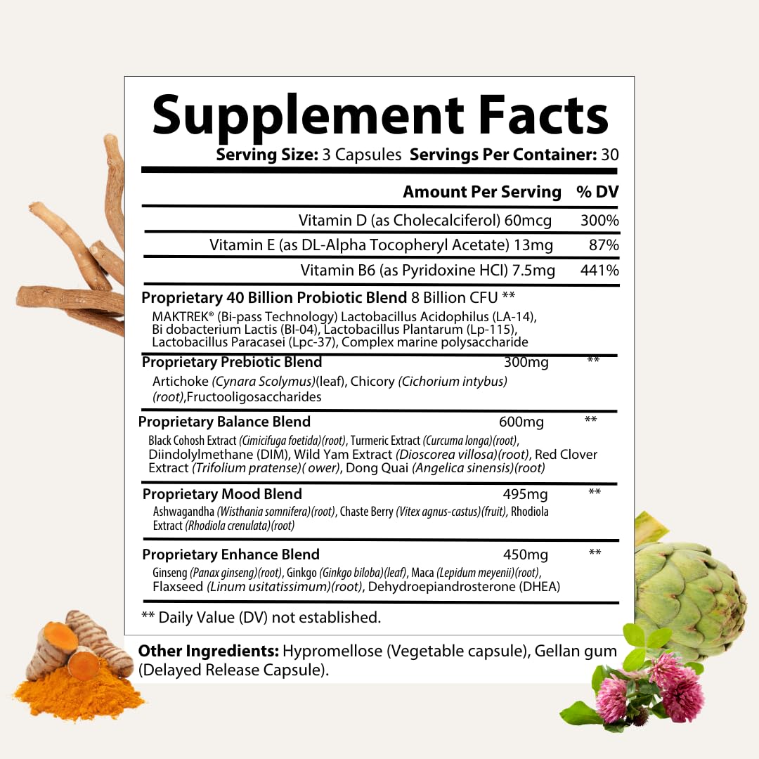 Besti Supplements Daily Perimenopause Support – Probiotic & Prebiotic Blend – Supports Overall Well-Being – 90 Capsules Besti Au supplements