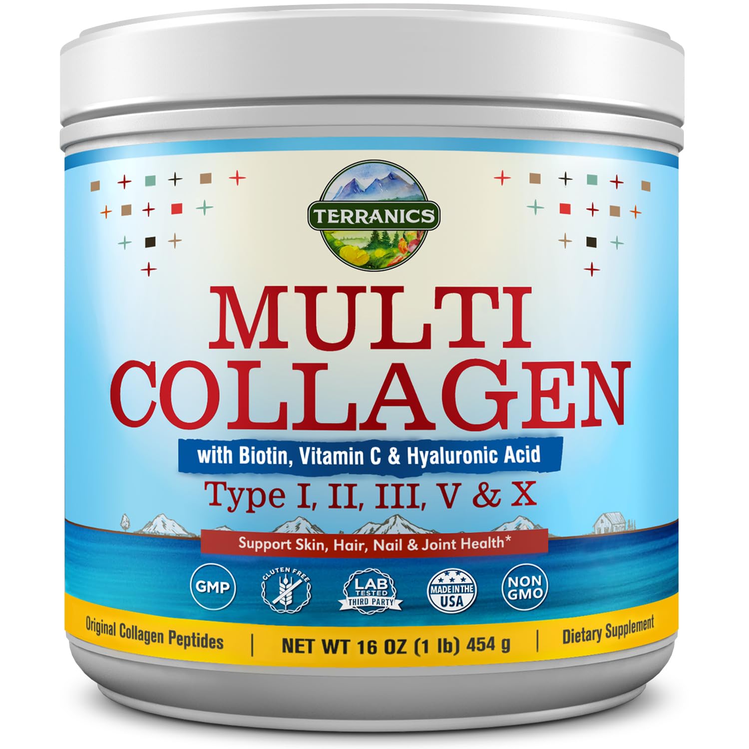Terranics Multi Collagen Powder Type I II II V X with Biotin VC Hyaluronic Acid, Paleo Terranics Au supplements
