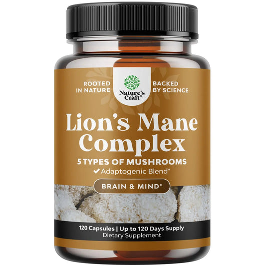 Advanced Lion's Mane Mushroom Supplement - Lions Mane Supplement Capsules with Reishi Chaga Maitake & Shiitake for Brain Health Memory Support & Focus - Nootropic for Mental Clarity - 120 Count Natures CraftAU supplements