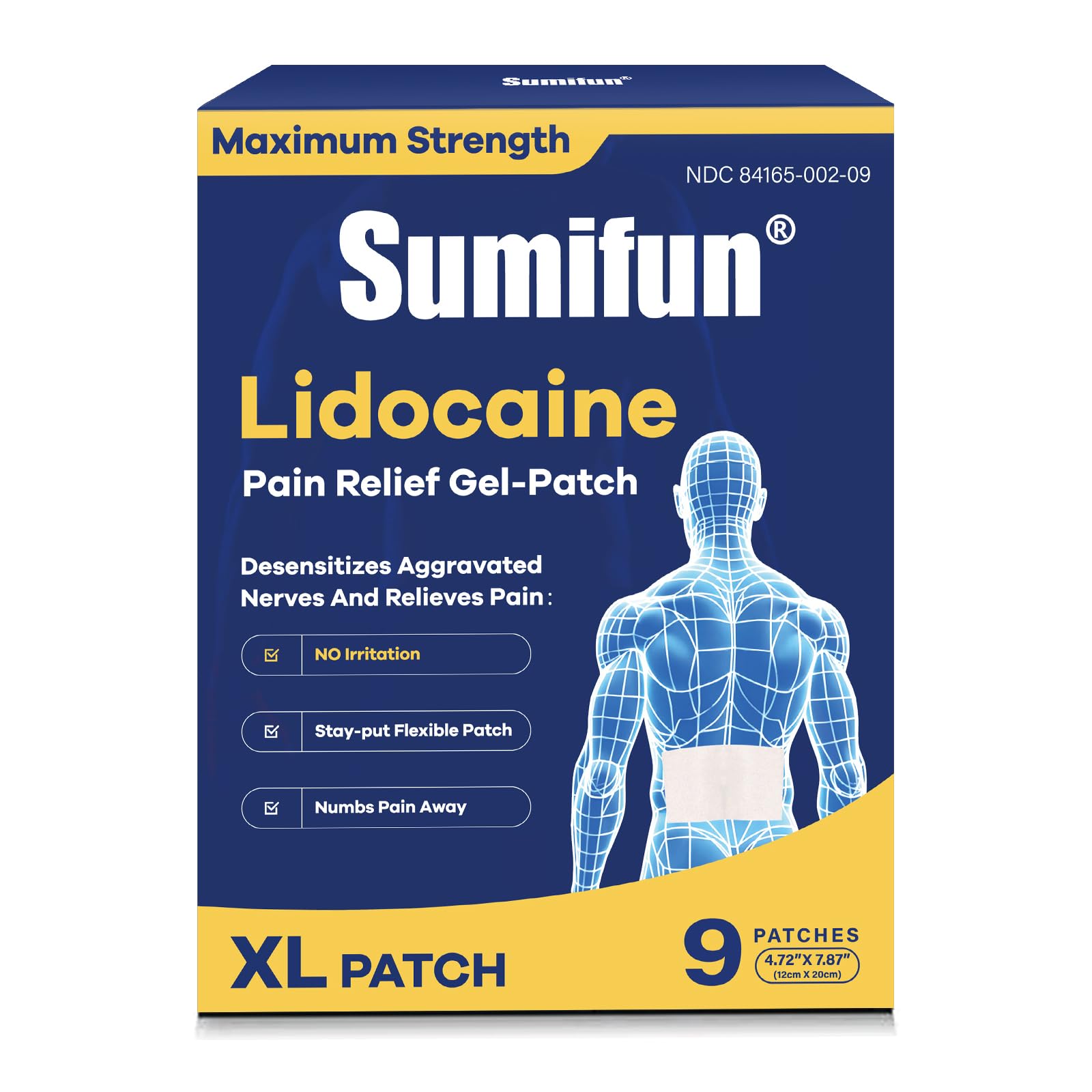 Sumifun 4% Lidocaine XL Pain Patches | Extra Large 4.72"x7.87" for Full Back & Thigh Coverage | Maximum Strength OTC Numbing | 8-Hour Medical Adhesion (X-Large, Count, 9) Sumifun Au supplements