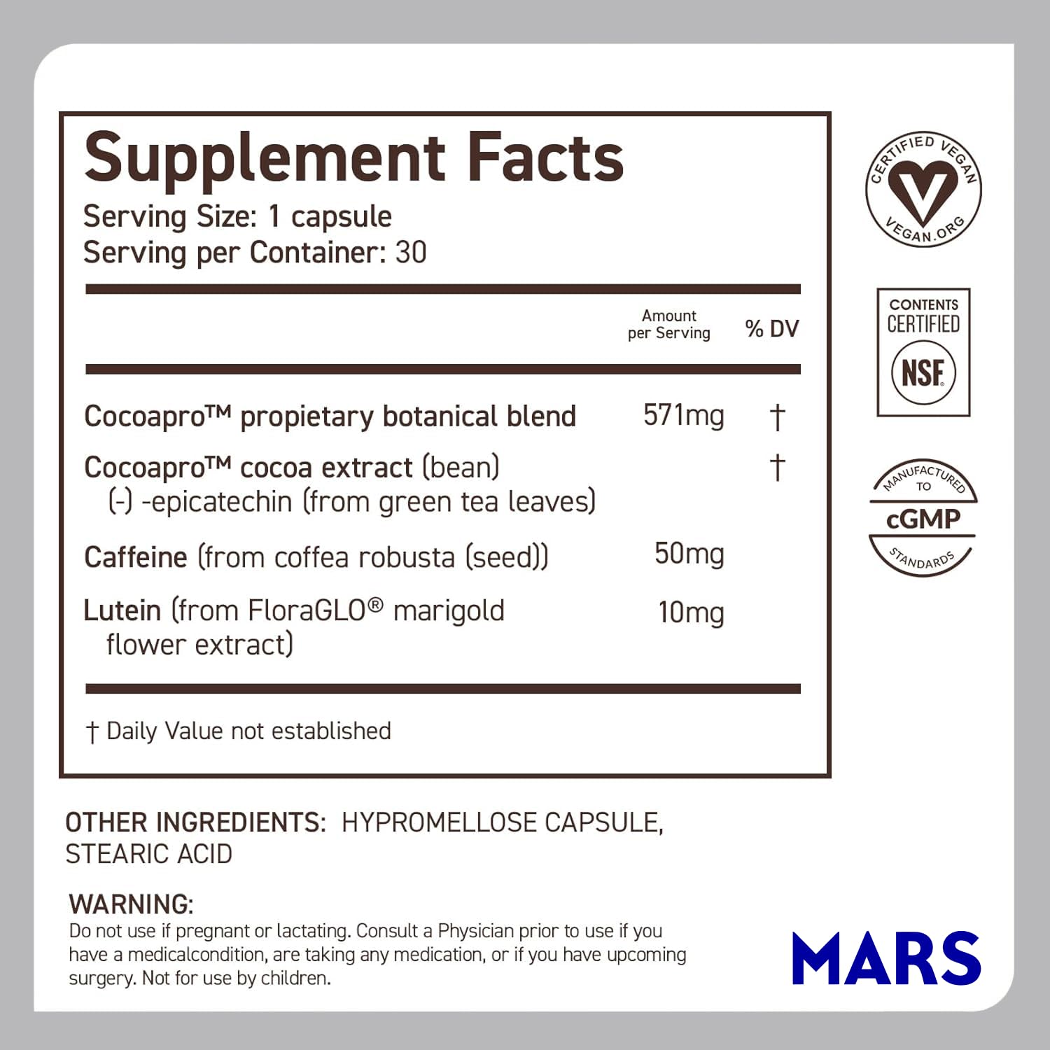CocoaVia Memory & Focus Brain Supplement, 90 Day, Cocoa Flavanol Blend, Lutein, Added Caffeine for Boost. Improve Cognitive Function, Attention, Vegan & Plant Based, 90 Capsules CocoaVia Au supplements
