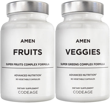 Amen Fruits + Veggies Vitamins Bundle, Raw Whole Food Multivitamin Capsules, Greens Vegetables, Red Fruits & Berries Vegan Blend, Fibers + Phytonutrients Superfood Minerals Supplement, Non-GMO, 180 ct Amen Au supplements