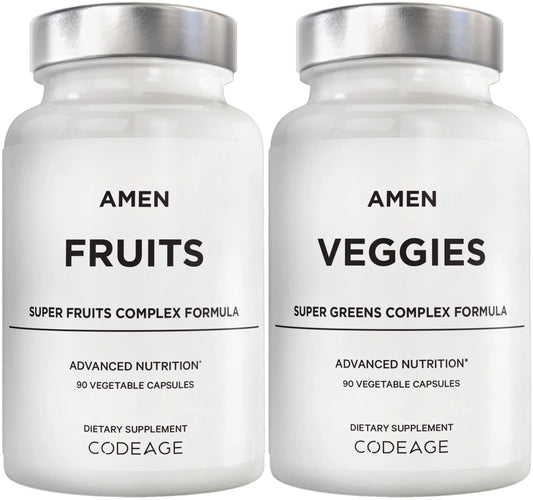 Amen Fruits + Veggies Vitamins Bundle, Raw Whole Food Multivitamin Capsules, Greens Vegetables, Red Fruits & Berries Vegan Blend, Fibers + Phytonutrients Superfood Minerals Supplement, Non-GMO, 180 ct AmenAU supplements