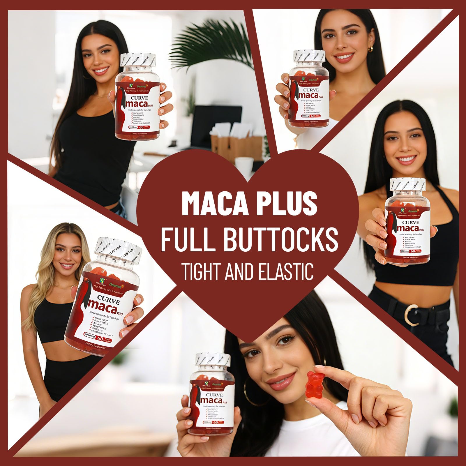 Wins Town Maca Plus Gummies 3000mg, Glute Boost Vitamins for Women, Supports Curves, Energy & Skin Health, Strawberry Flavor, Vegan, 60 Count Wins Town Au supplements