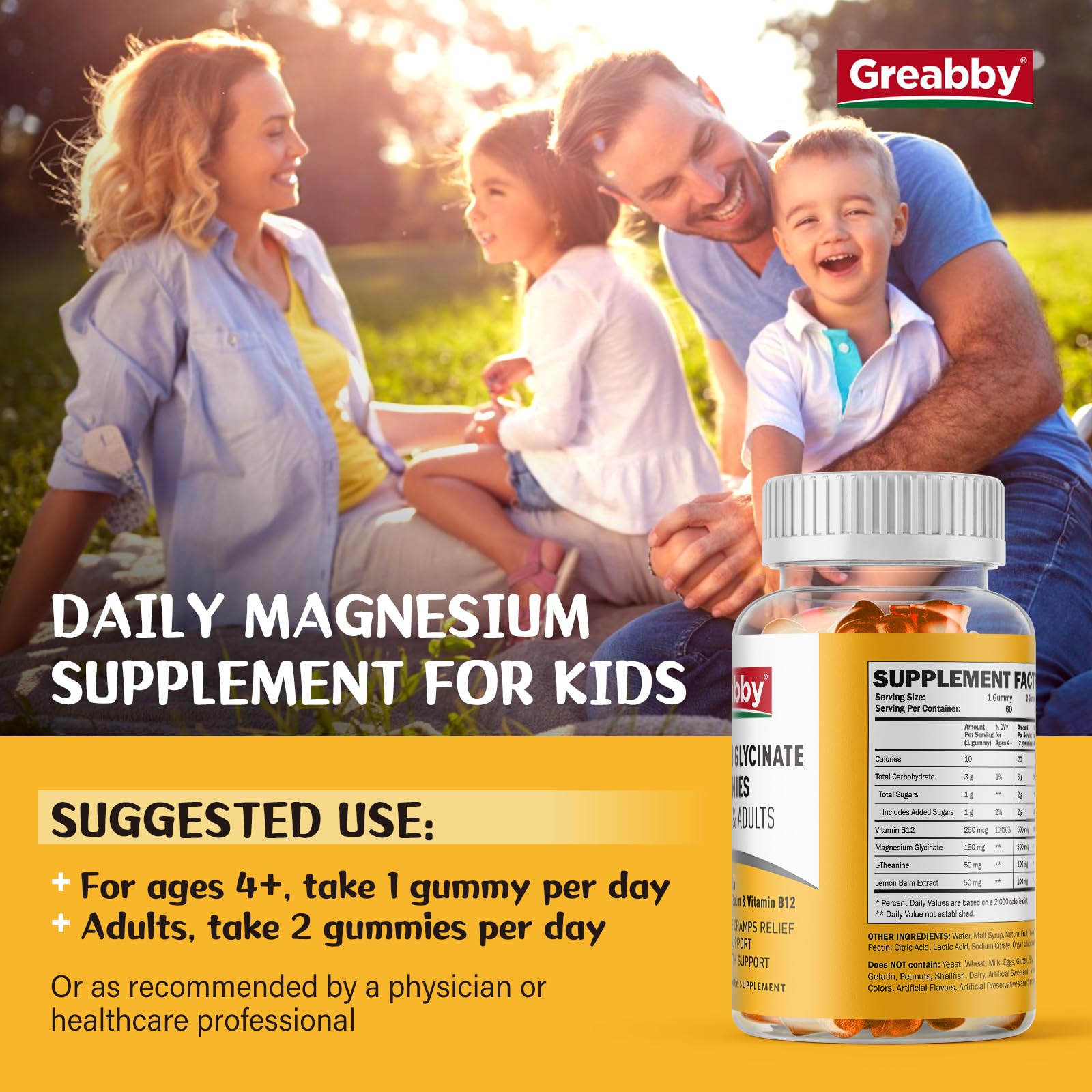 Magnesium Glycinate Gummies for Kids & Adults - Magnesium Glycinate 300mg Chewable Supplement - Promotes Sleep, Muscle, Relaxation (60Count) GREABBY Au supplements