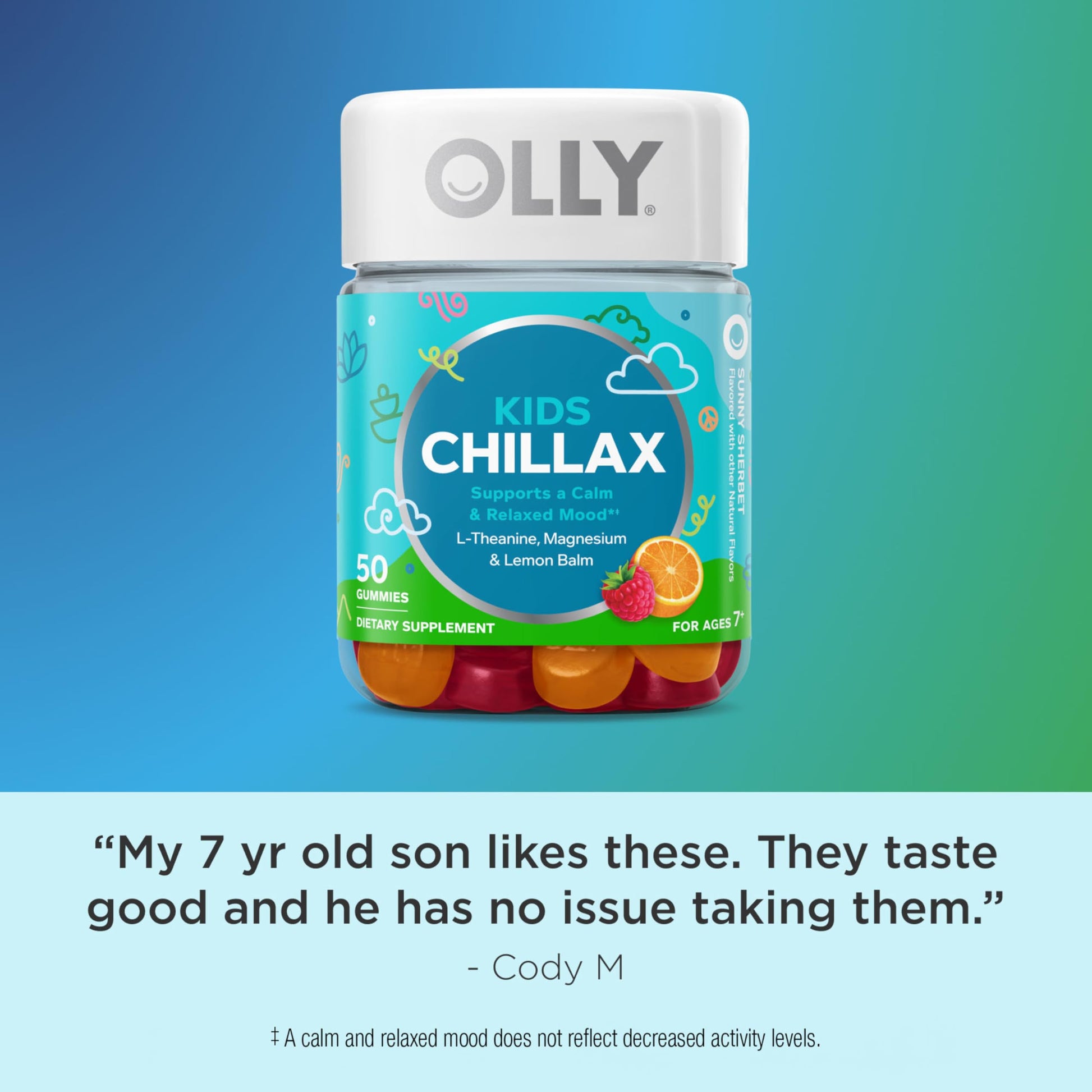 OLLY Kids Chillax Gummy, For a Calm and Relaxed Mood*, Magnesium, L-Theanine, Lemon Balm Extract, Chewable Supplement, Sherbet Flavored, 25 Day Supply - 50 Count OLLY Au supplements