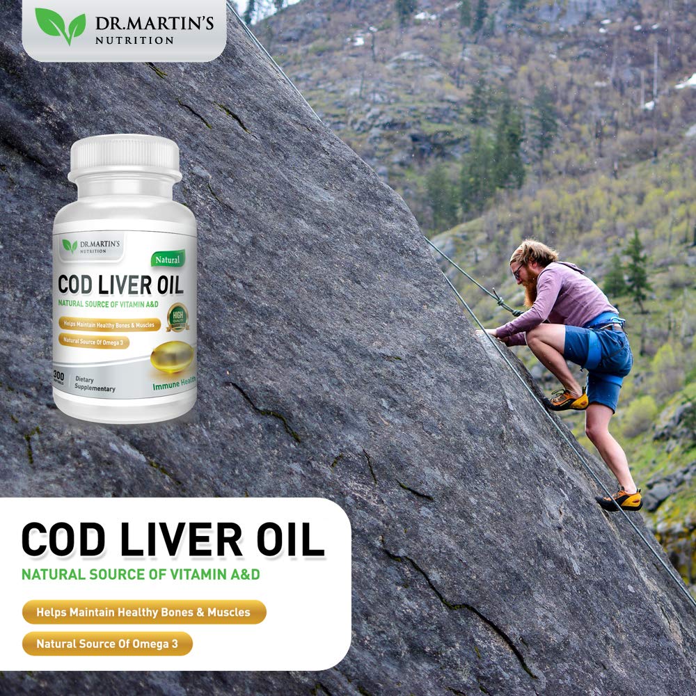COD Liver Oil | 300 Softgels | Natural Source of Omega 3 Fatty Acids | Triple Strength | Best Immune Health, Healthy Bones & Muscle Dietary Supplement | DR. MARTIN'S NUTRITION Au supplements