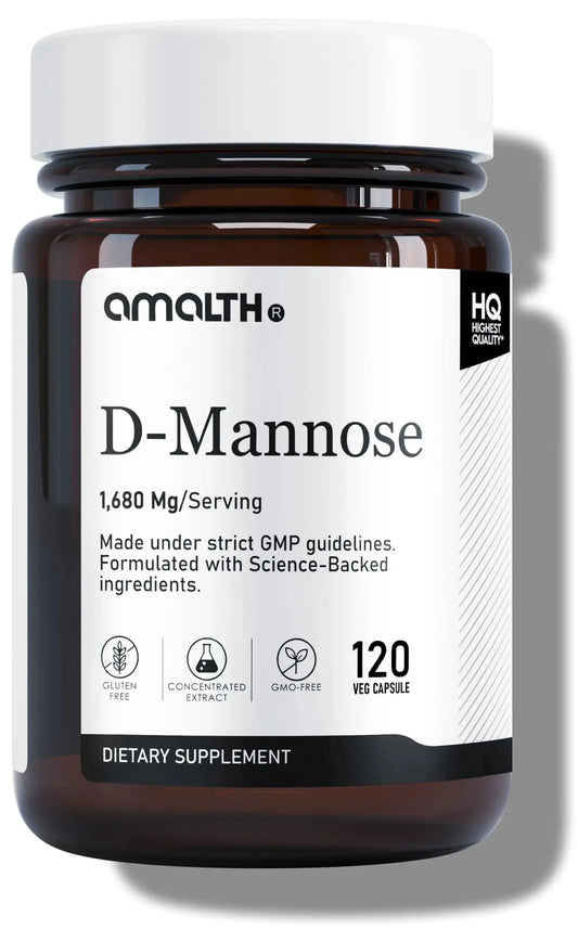 AMALTH D-Mannose Capsules 1680 mg per Serving, 120 Vegan Capsules, Pure Single Ingredient Mannose Supplement, Urinary Tract Support, UTI Wellness Support, Non GMO, Gluten Free AMALTHAU supplements