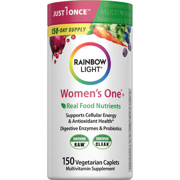 Rainbow Light Womens Multivitamin One + | 150 Caplets | Supports Cellular Energy & Antioxidant Health | Real Food Nutrients, Digestive Enzymes & Probiotics Rainbow Light Au supplements