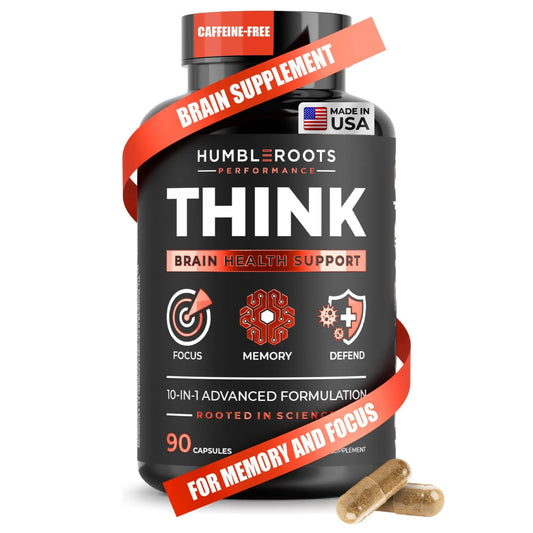 All-Natural Brain Supplement for Memory and Focus - Caffeine-Free Long-Term Cognitive Support - 10 Nootropic Ingredients Including Lion’s Mane, Bacopa, Turmeric, Ginkgo & Huperzine A - 90 Capsules HUMBLEROOTS PERFORMANCEAU supplements