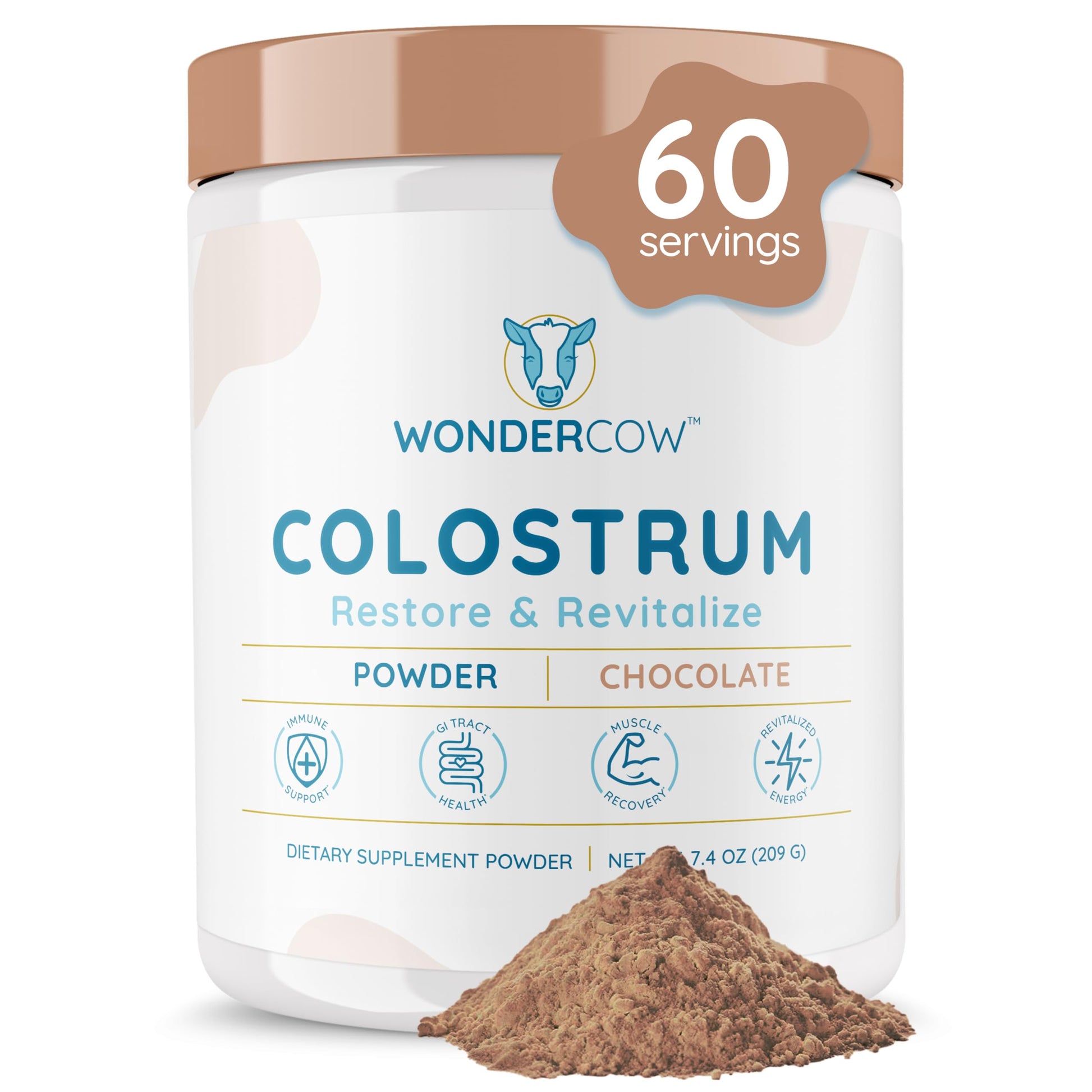 WONDERCOW Colostrum Supplement Powder for Gut Health, Immune Support & Wellness | Natural IgG Pure Whole Bovine Colostrum Superfood, Chocolate, 60 Servings WONDERCOW Au supplements