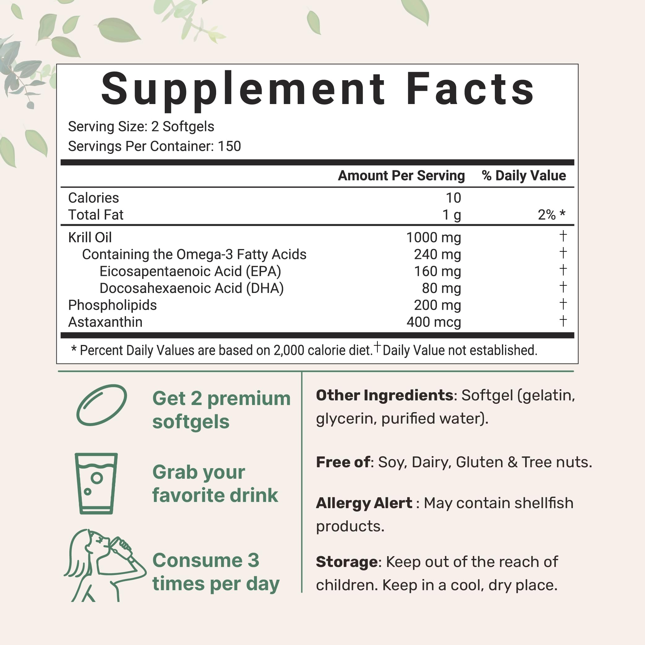 Micro Ingredients Antarctic Krill Oil Supplement, 1000mg Per Serving, 300 Soft-Gels Micro Ingredients Au supplements