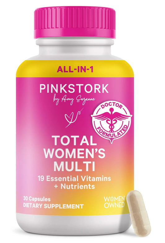 Pink Stork Total Women's Multivitamin - 19 Essential Vitamins for Women & Nutrients – Energy, Metabolism, Hormone, Immune & Mood Support – B6, B12, Biotin, Iron & Zinc – 30 Capsules Pink StorkAU supplements