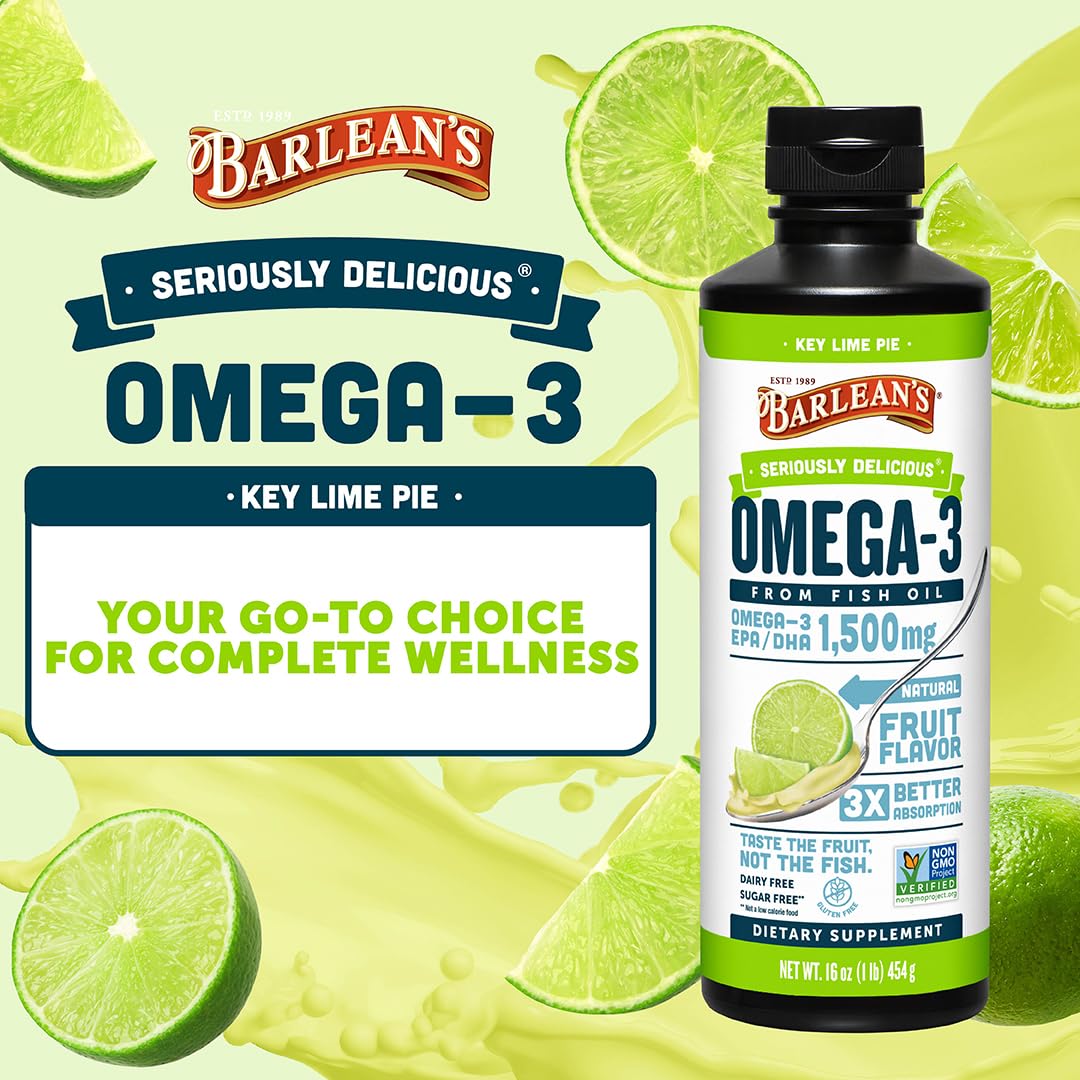 Barlean's Omega 3 Fish Oil Liquid Supplement for Men and Women, 1500mg of EPA and DHA Fatty Acid, Promotes Brain & Heart Health Barlean's uk supplements