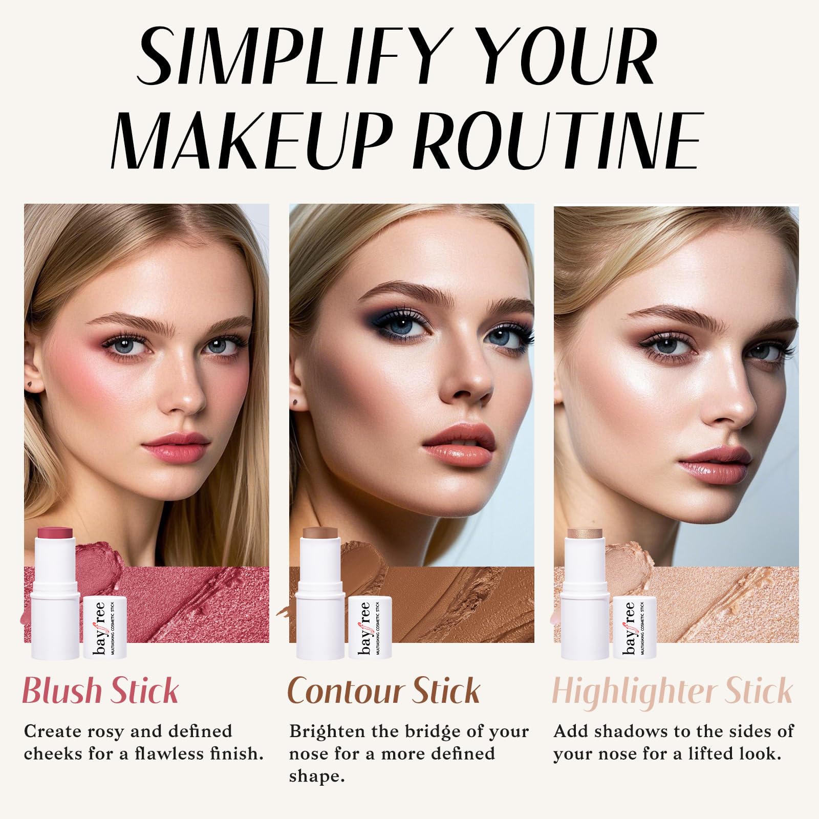 KIMUSE Face Sticks Trio, Cream Blush Stick & Highlighter Stick & Contour Stick for Sculpt the Cheeks, Long Lasting Cream Contour Stick Trio for Face Makeup, with Brush KIMUSE Au supplements