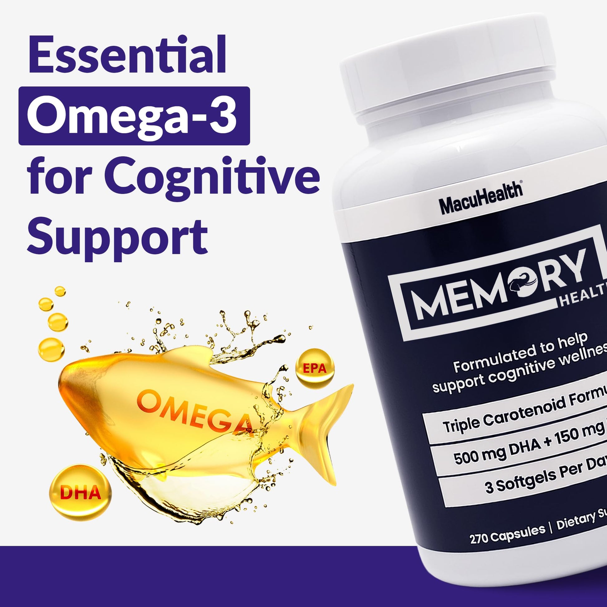 Memory Health Softgels with Omega-3, Carotenoids, and Vitamin E – Designed for Mental Focus, Energy, and Enhanced Clarity - (270 Softgels, 90 Days Supply) Macuhealth Au supplements