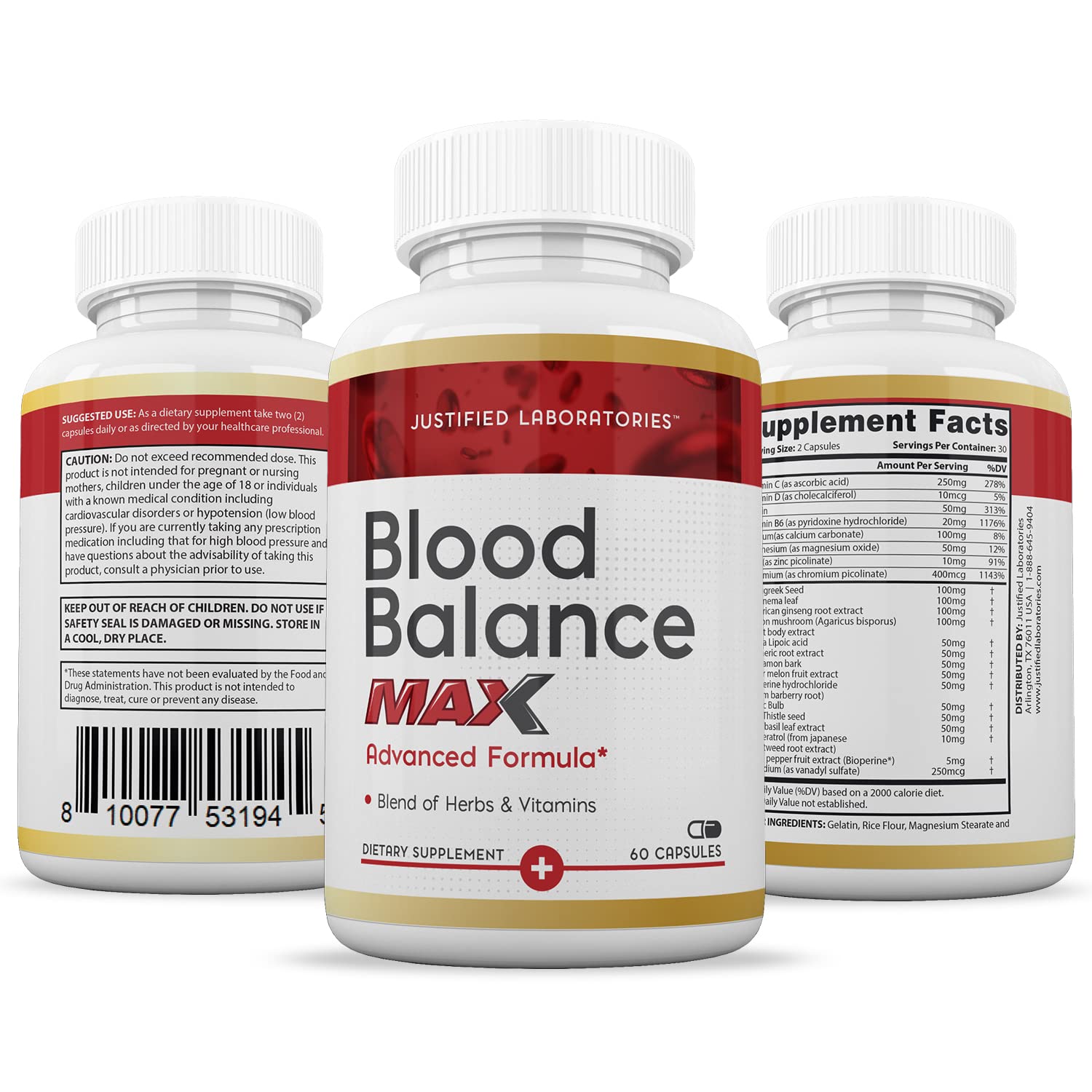 Justified Laboratories (3 Pack Blood Balance Max 1295MG Formula Supplement Pills Justified Laboratories Au supplements