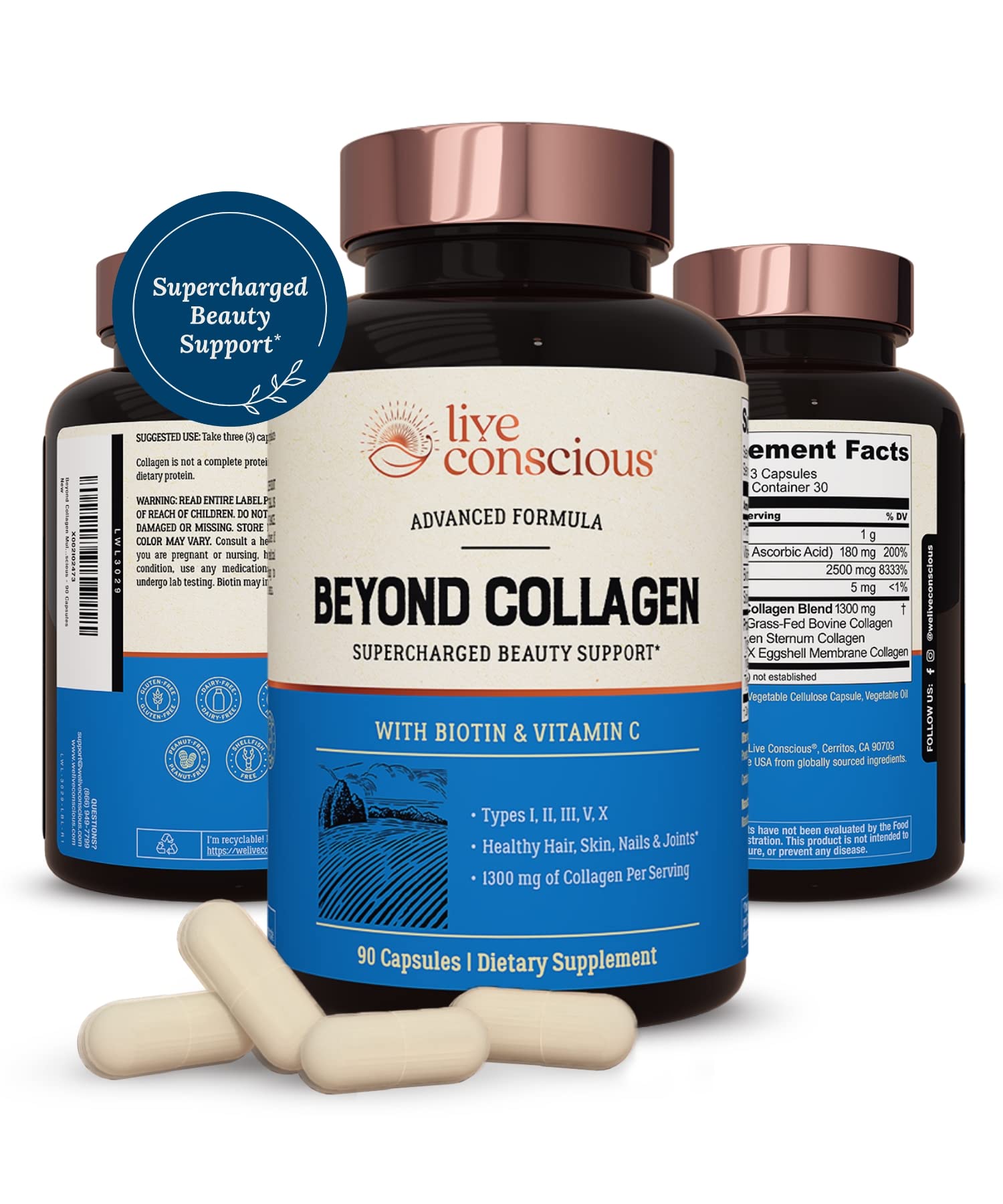 Live Conscious Beyond Collagen Multi Collagen Capsules - Types I, II, III, V & X Live Conscious Au supplements