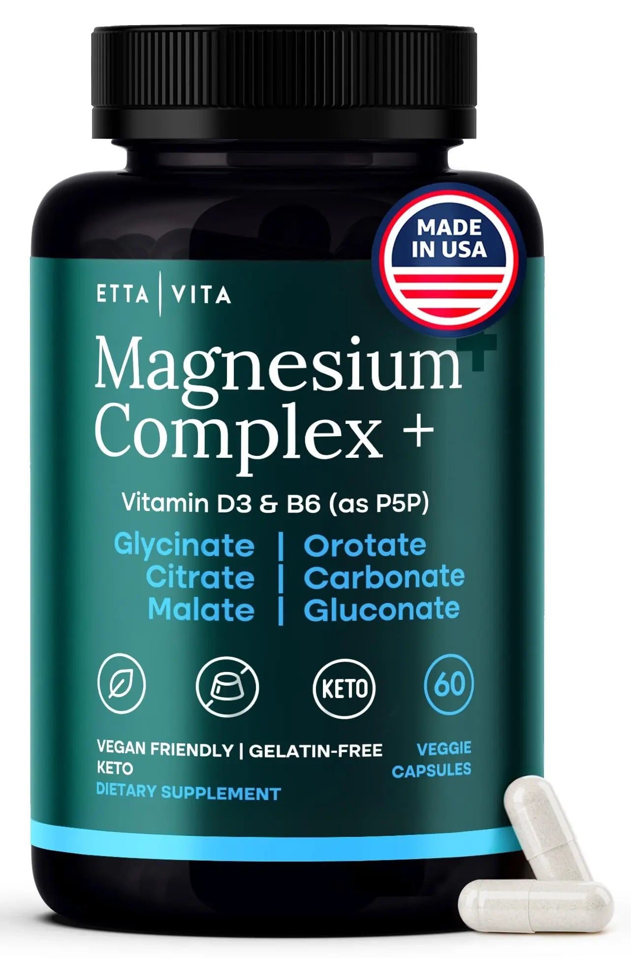 Magnesium Glycinate Complex 500mg (7-in-1) with D3, B6 (P5P) & Manganese - Multi-Form Blend - Supports Sleep & Muscle Health [Oxide-Free] Etta Vita Au supplements