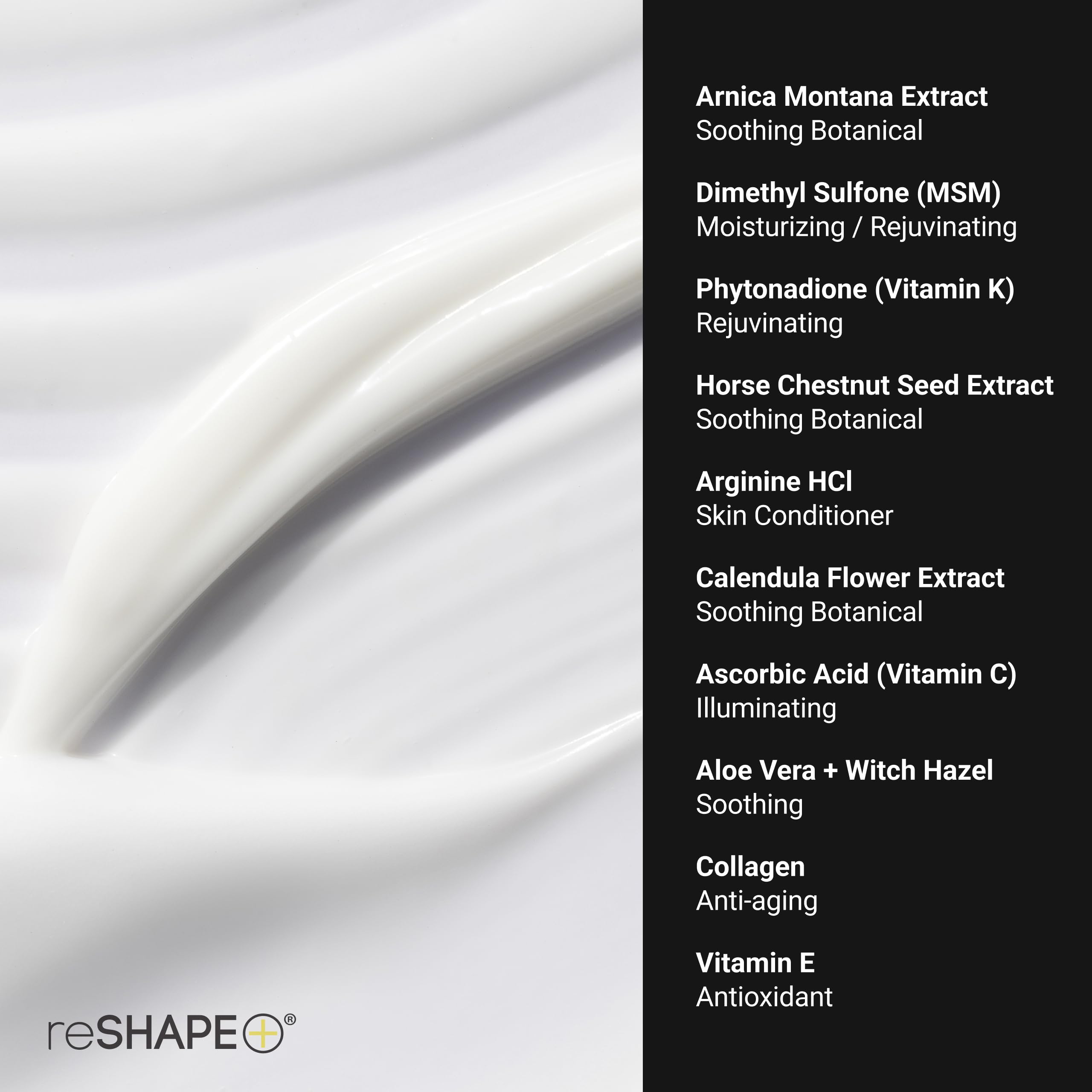 Reshape+ Arnica Bruise Relief Topical Cream For Bruising, Swelling, & Discoloration On Skin, Natural Skin Care Homeopathic Arnica Lotion W/Vitamin K, Horse Chestnut, & Collagen, 8 Fl Oz (2-Pack) Reshape+ Au supplements