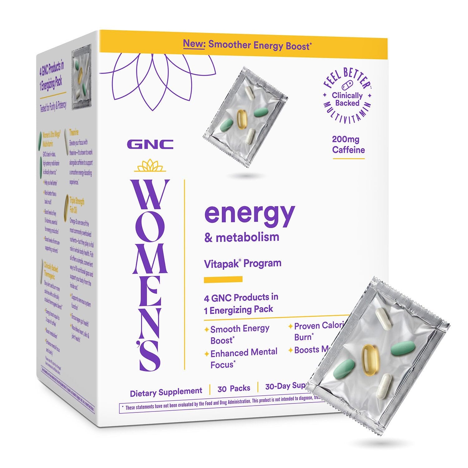 GNC Women's Energy and Metabolism Vitapak Program - Multivitamin Pack for Women - Female Energy Complex with a Clinically-Backed Thermogenic & L-Theanine - High-Potency - 1 Month Supply GNC Au supplements