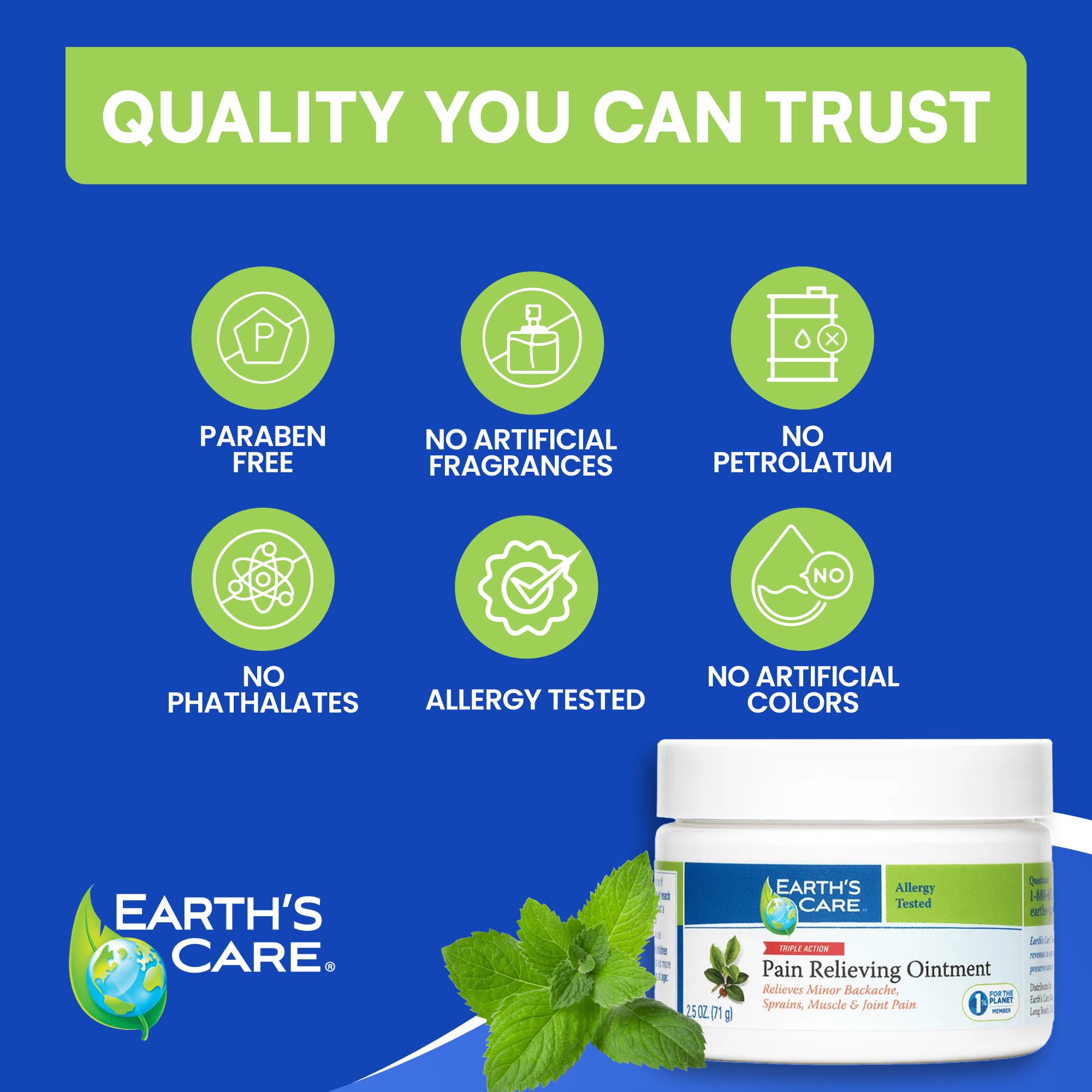 Earth's Care Pain Relieving Ointment - Triple Action Muscle and Joint Pain Relief Cream - Topical Analgesic 2.5 oz (3 Jars) Earth's Care Au supplements