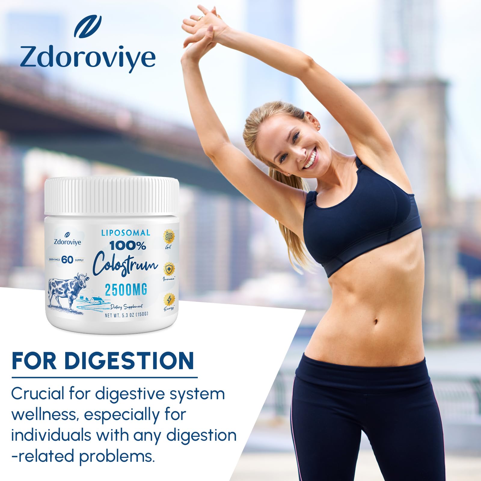 Zdoroviye Liposomal Bovine Colostrum Powder Supplement 2500 mg, Higher Absorption Than Regular Bovine Colostrum (60 Servings) Zdoroviye Au supplements