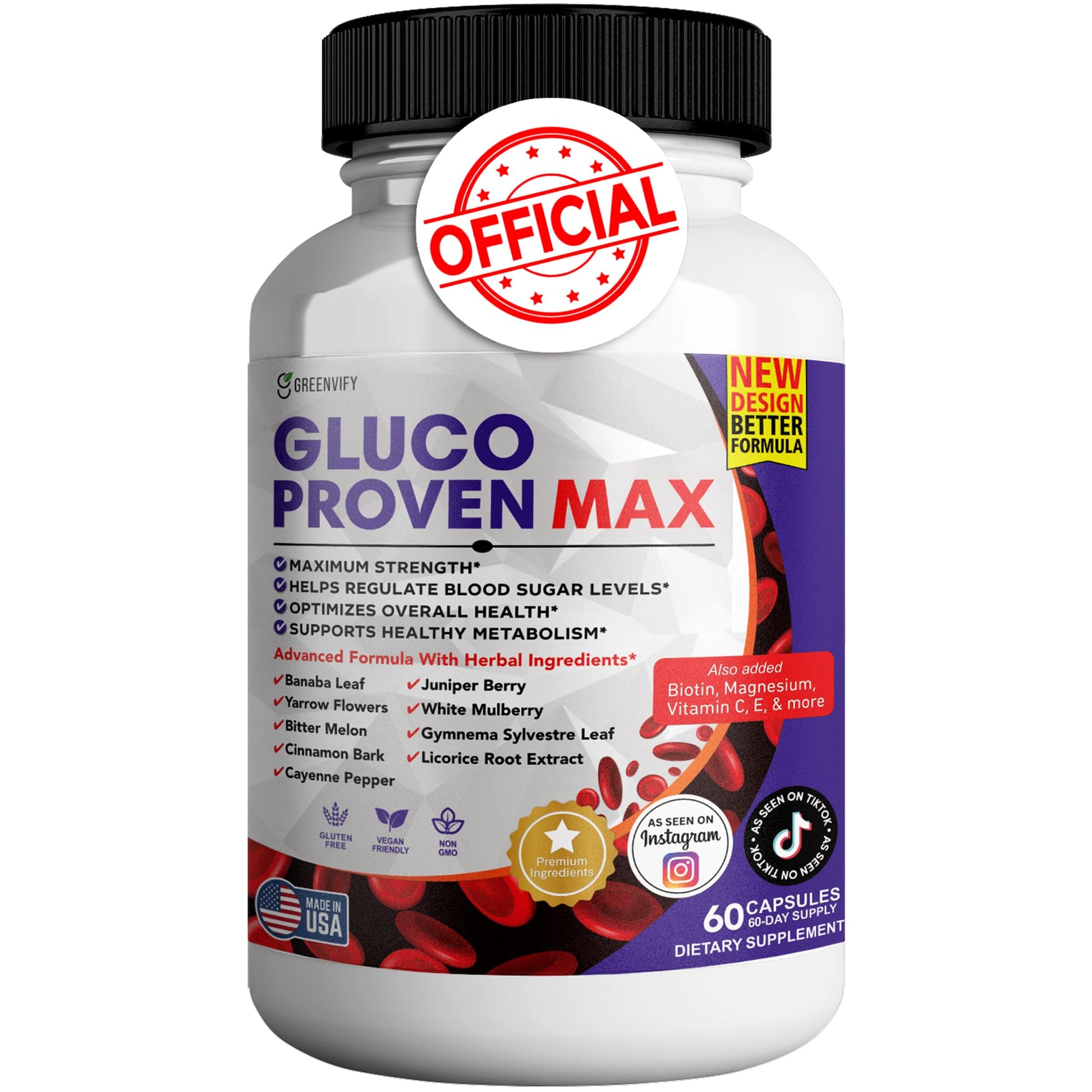 GREENVIFY Gluco Proven Max – Daily Wellness Support Supplement with Vitamins, Minerals, and Herbs – Chromium, Magnesium, Banaba, Bitter Melon, and Zinc – Non-GMO, Gluten-Free – 60 Capsules GREENVIFY Au supplements