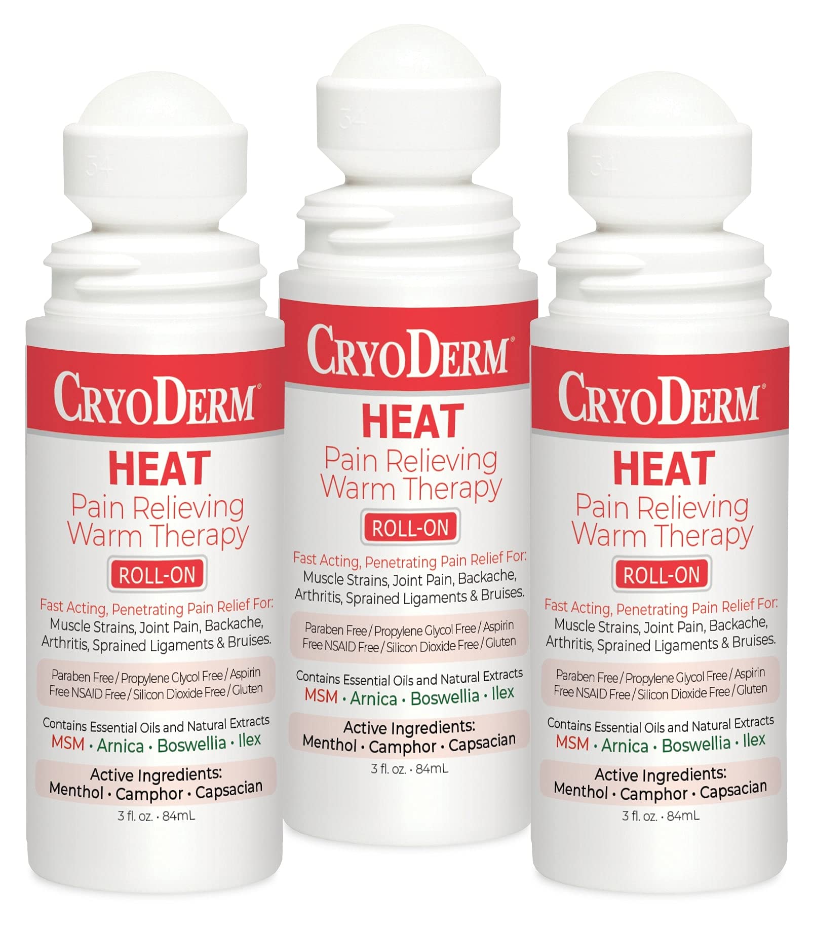 Pkg of 3 CryoDerm Heat Roll-On CryoDerm Au supplements