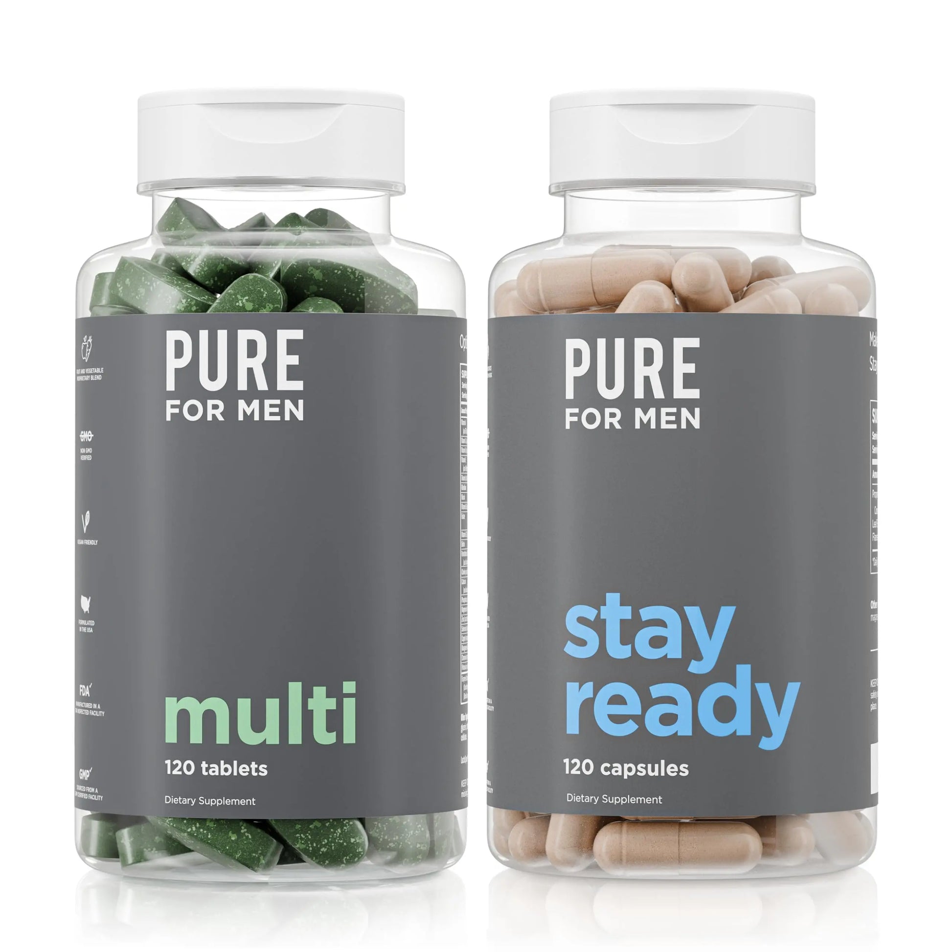 Pure for Men Original Stay Ready Fiber Supplement (120 Capsules) + Vegan Multivitamin (120 Capsules) Pure for Men Au supplements
