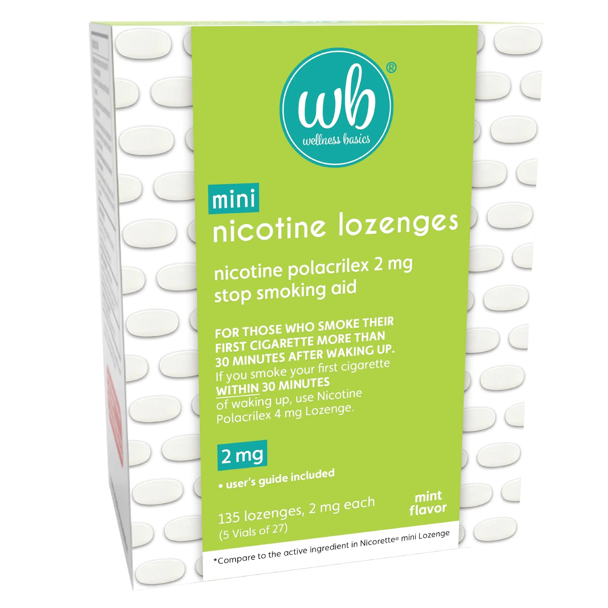 Wellness Basics Mini Nicotine Lozenge 2mg | Stop Smoking Aid | Mint Flavor | 135 Count | Pack of 5 Vials | Reduces Cravings & Withdrawal Symptoms Wellness Basics Au supplements