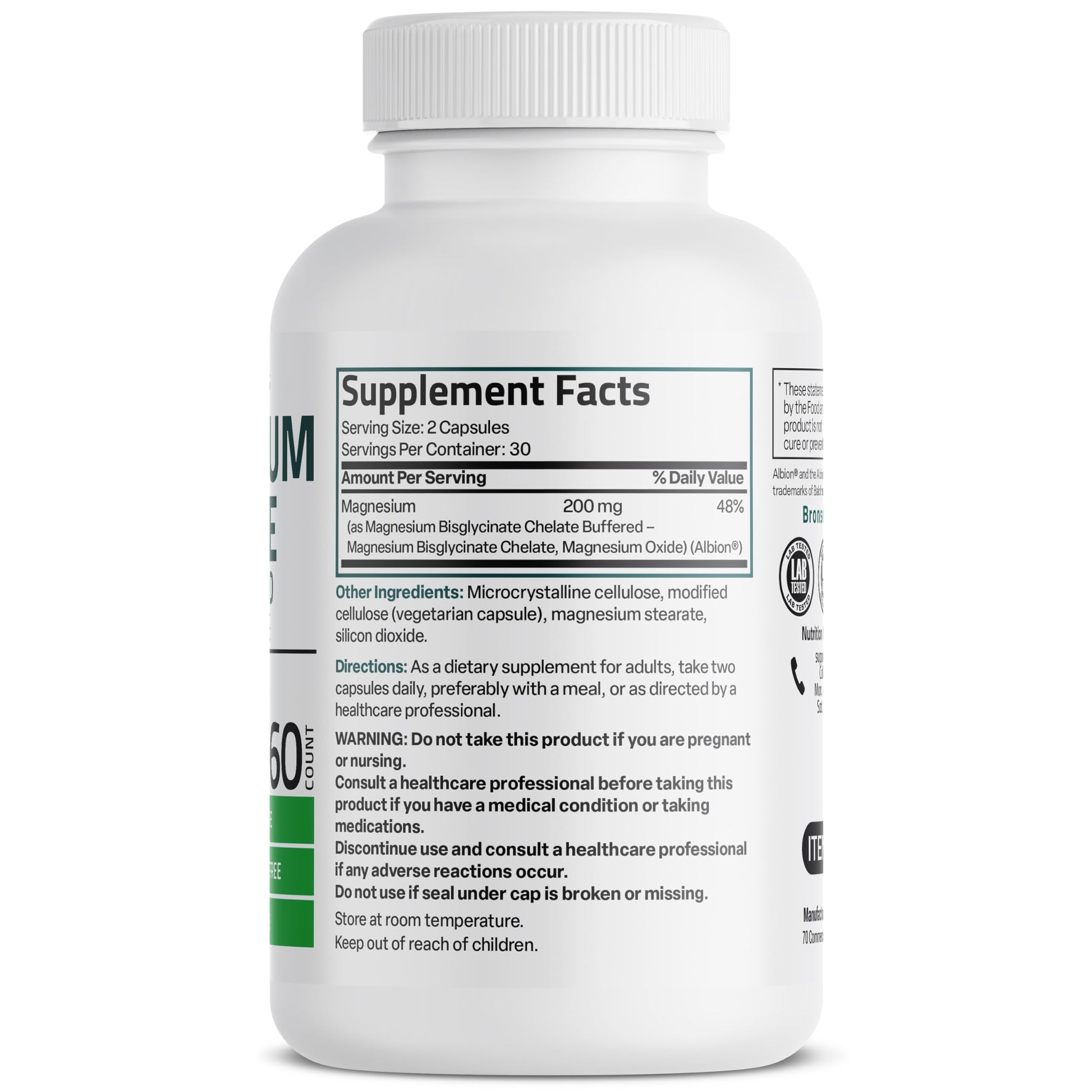 Bronson Magnesium Glycinate 200 MG per Serving Chelated for High Absorption, Gentle On Stomach, Non-GMO, 60 Vegetarian Capsules Bronson Au supplements