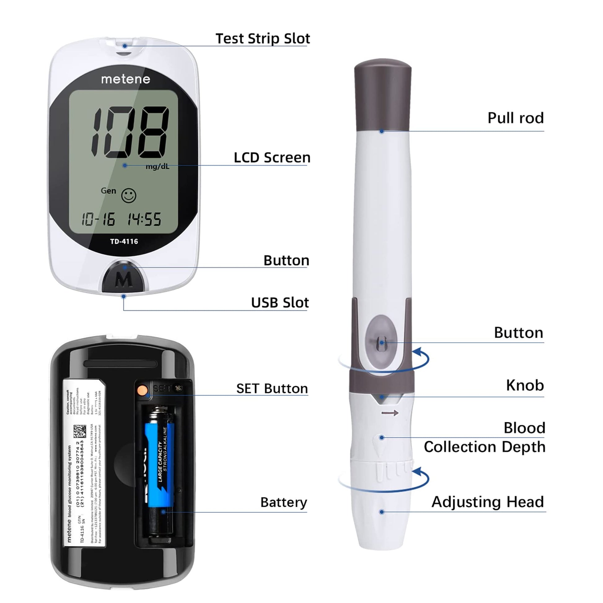 Metene TD-4116 Blood Glucose Monitor Kit, 100 Glucometer Strips Metene Au supplements