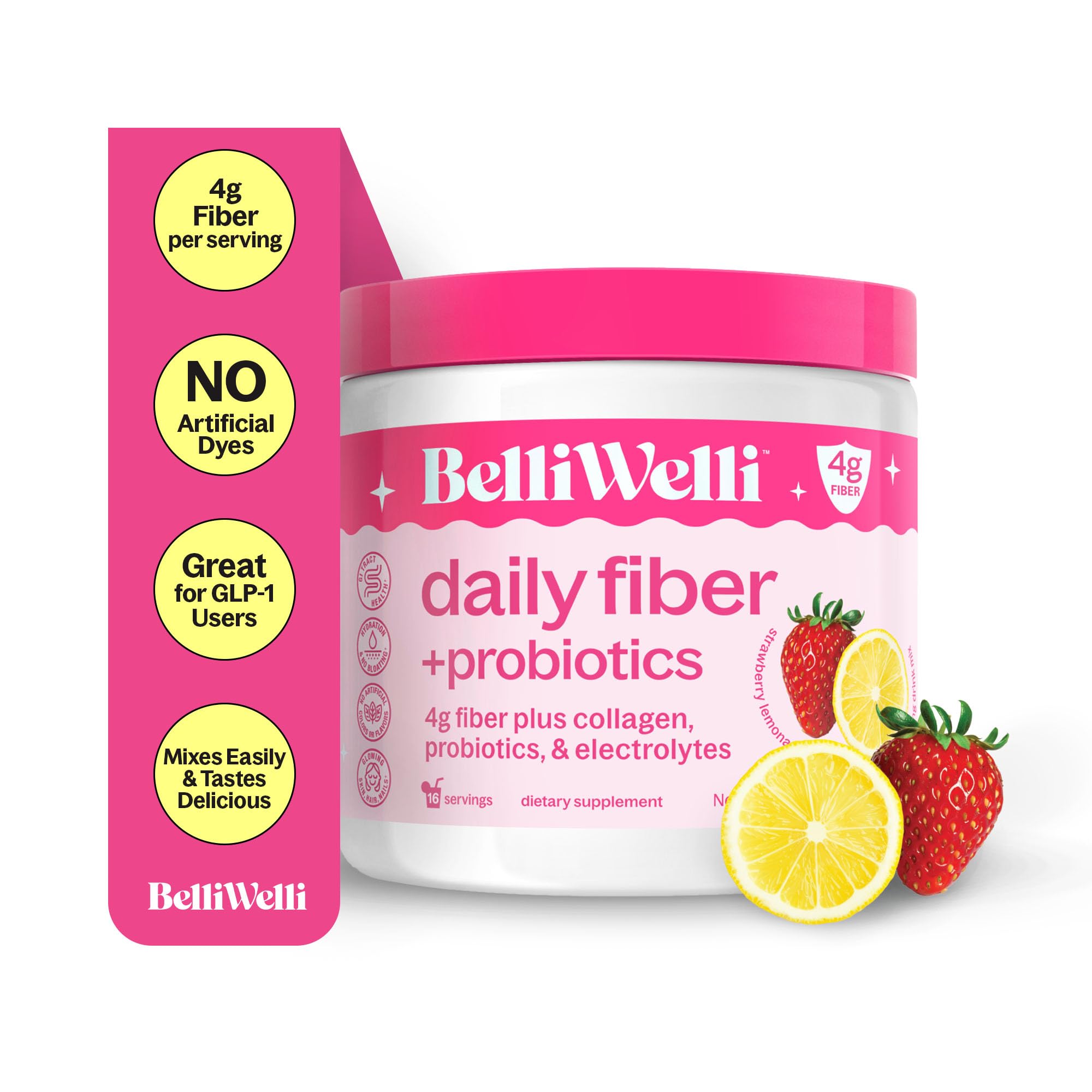 BelliWelli Fiber Supplement for Women & Men Premium Daily Fiber Powder from Organic Acacia with Added Collagen Electrolytes & Probiotics No Bloat Constipation & Gut Health Support(Strawberry Lemonade) Belli Welli Au supplements