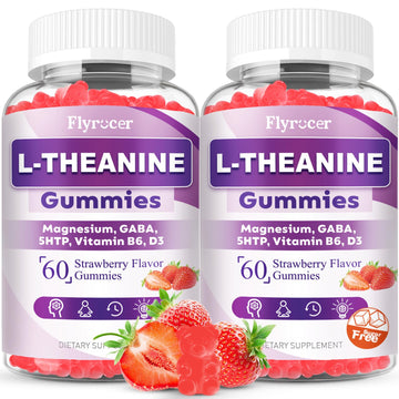Flyrocer 2 Pack L-Theanine Gummies, L Theanine Supplement for Adults & Kids, L'Theanine with Ashwagandha, Magnesium, 5HTP & GABA - Support Calm, Relax, zzZ, Focus, Vegan Strawberry Flavor, 120 Count Flyrocer Au supplements