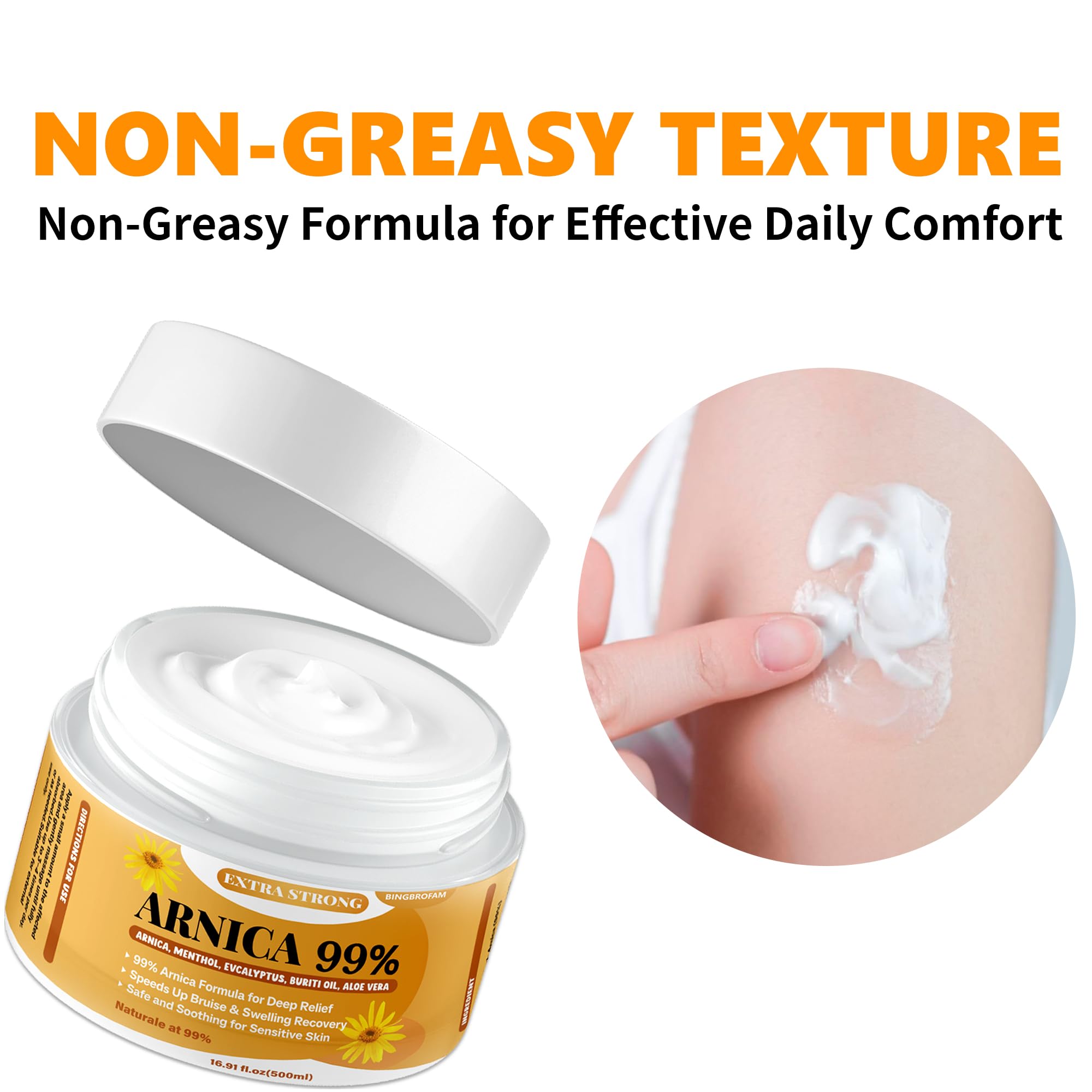 Bingbrofam Arnica Cream 99% Extra Strength Gel Pain Relief for Fast Healing Thin Skin, Seniors Bruises with Menthol, Swelling, Soothing Massage, 16.9 Oz Bingbrofam Au supplements