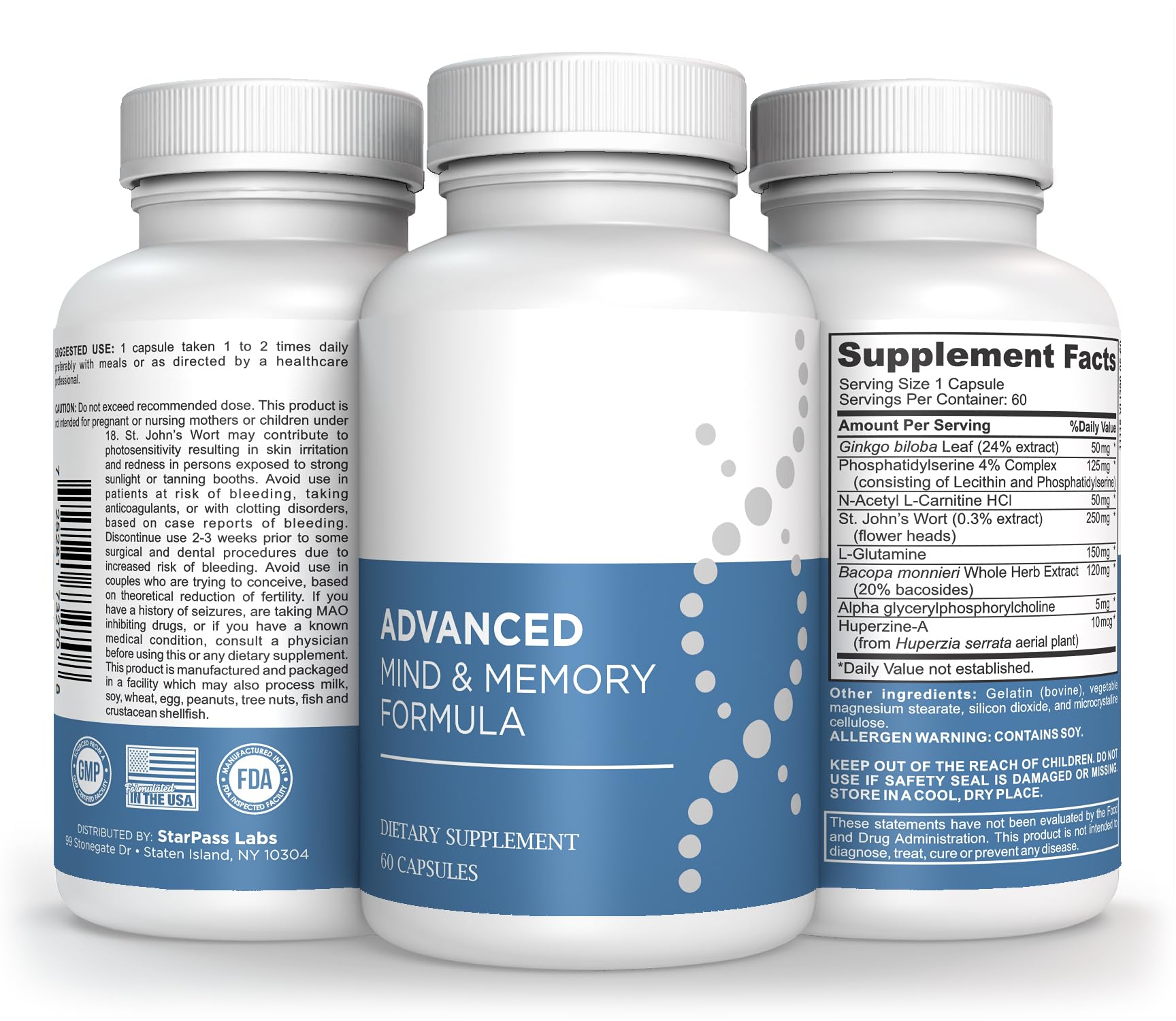 StarPass Labs Advanced Memory Formula Extreme Brain Booster, Brain Supplement for Memory, Focus and Mental Performance, Memory Vitamins for Better Brain Health 180 Capsules (3 Pack) StarPass Labs Au supplements
