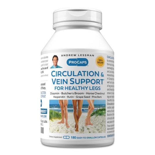 ANDREW LESSMAN Circulation, Vein Support for Healthy Legs 180 Capsules - High Bioactivity Diosmin, Butcher's Broom, Visibly Reduces Swelling and Discomfort in Feet, Ankles, Calves, Legs ANDREW LESSMANAU supplements