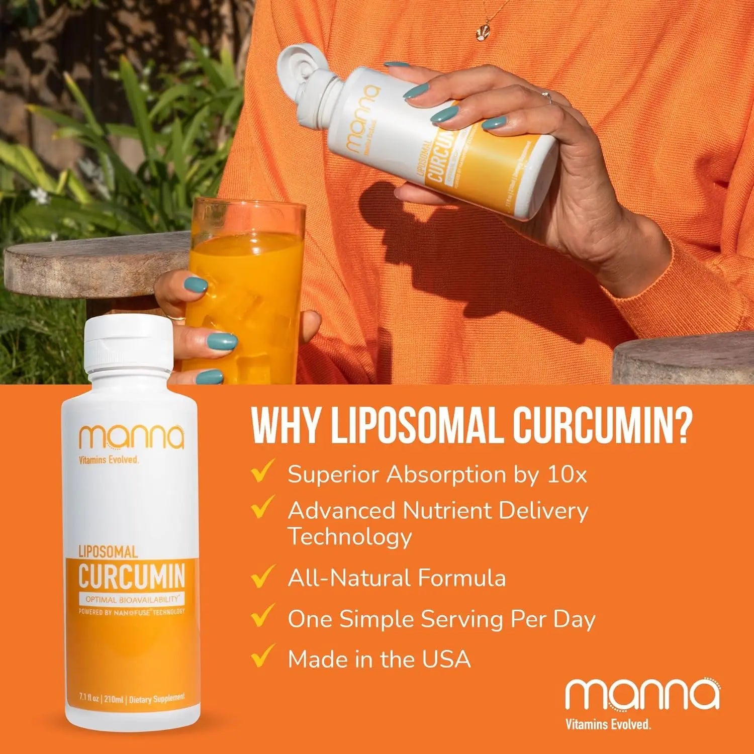 Manna Vitamins Evolved Liposomal Liquid Curcumin for Advanced Absorption Best Turmeric Supplement for Daily Joint & Immune Health Support - Vegan, Non-GMO, 95% Curcuminoids (1 Pack) Manna Vitamins Evolved Au supplements