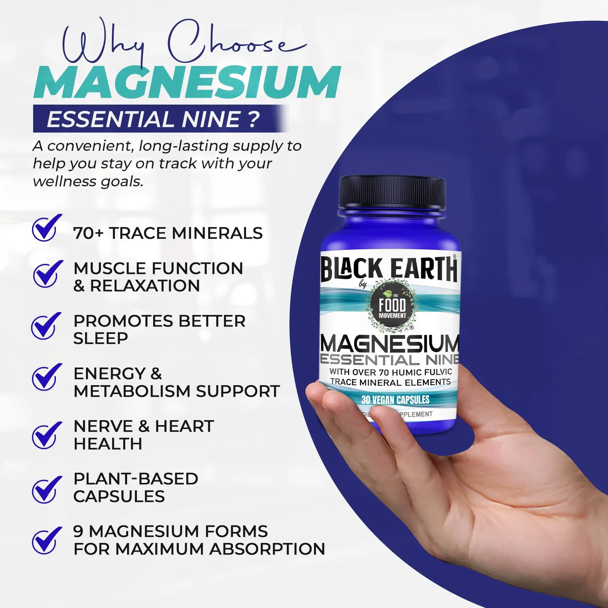 The Food Movement Co. Black Earth Magnesium Essential Nine - Vegan Capsules with Magnesium Glycinate, Citrate, Malate and More - 9 Bioactive Forms for Optimal Health (30 Count) THE FOOD MOVEMENT CO. Au supplements