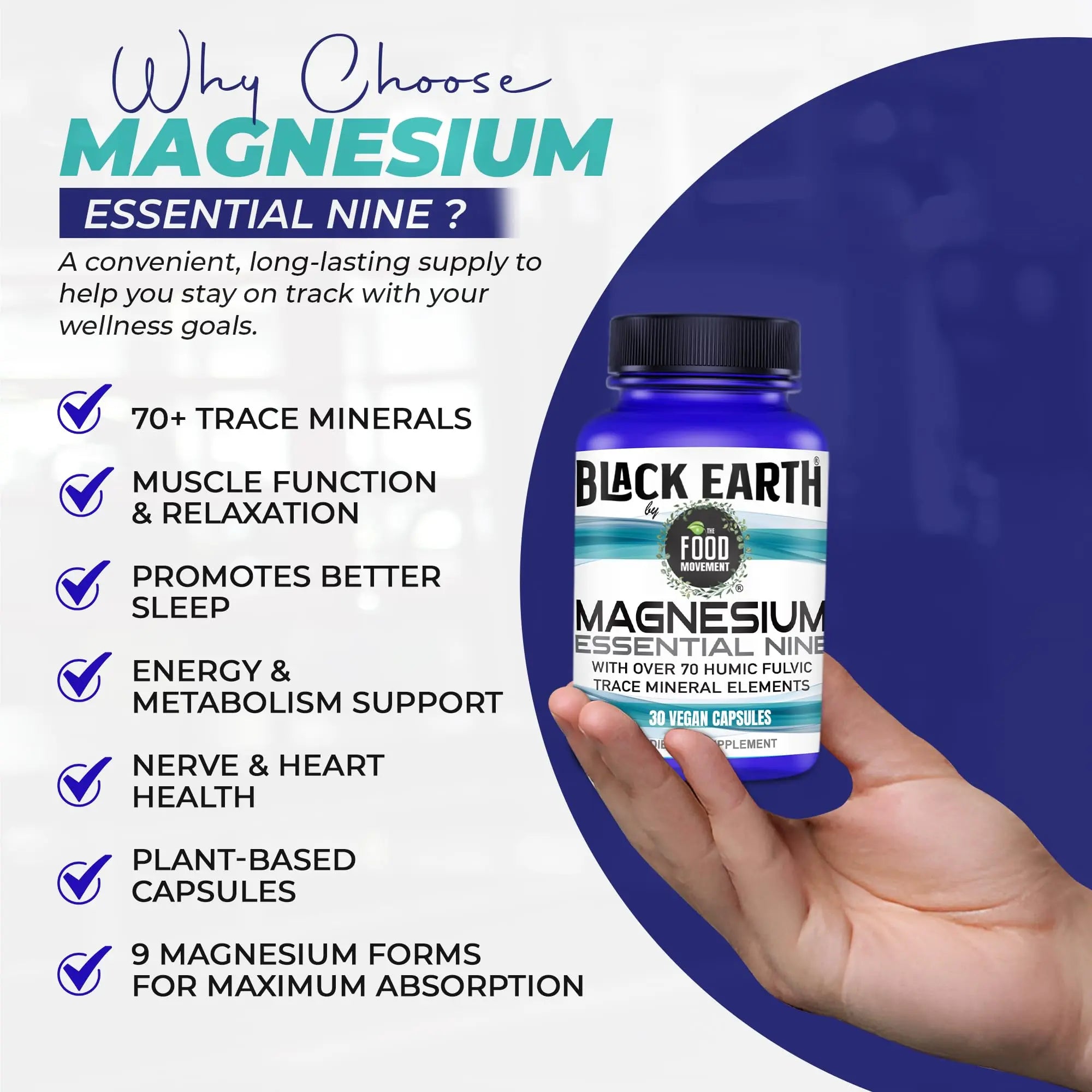 The Food Movement Co. Black Earth Magnesium Essential Nine - Vegan Capsules with Magnesium Glycinate, Citrate, Malate and More - 9 Bioactive Forms for Optimal Health (30 Count) THE FOOD MOVEMENT CO. Au supplements