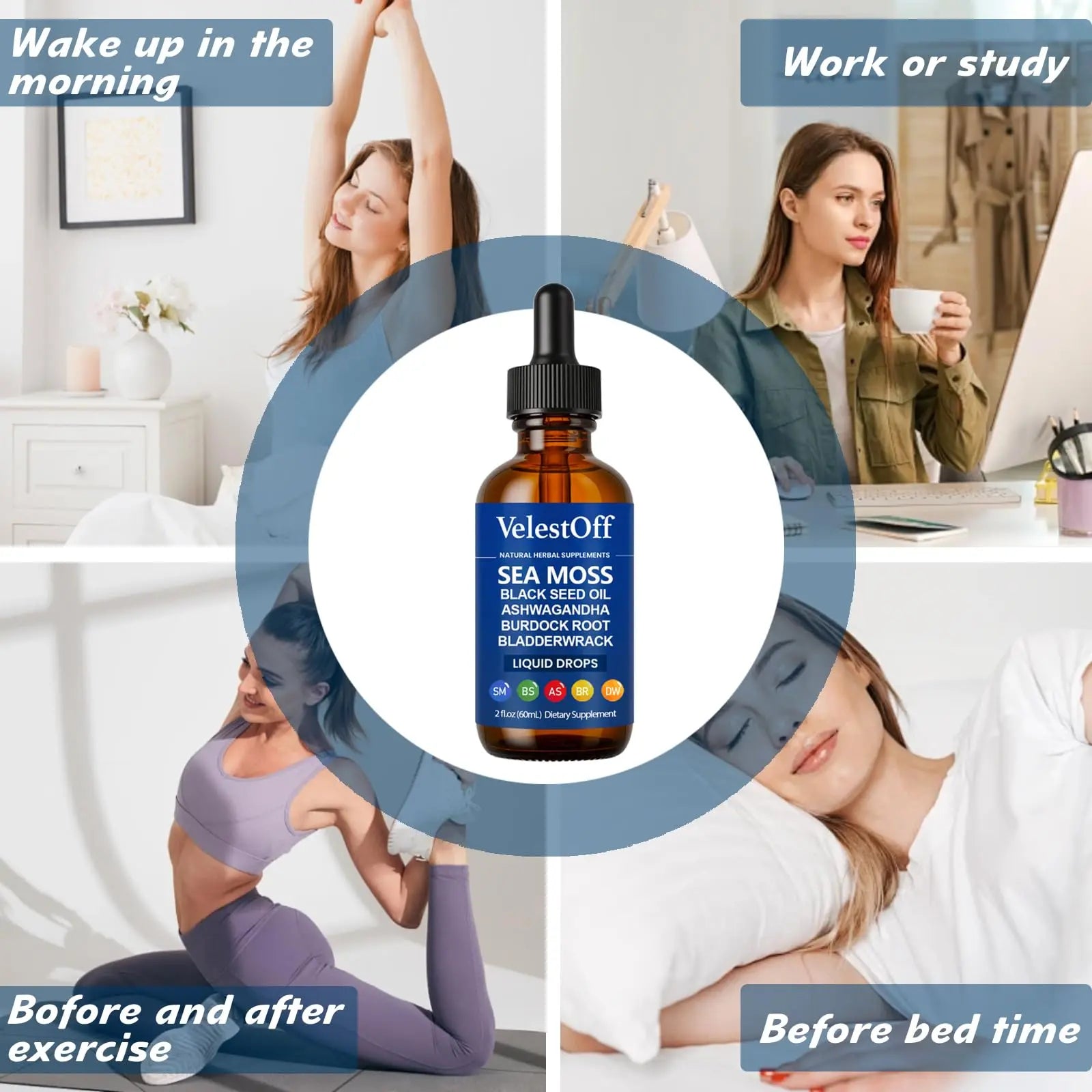 Velestoff Irish Seamoss Thyroid Hormone Regulator, Velestoff Thyroid Support Drops | Sea Moss, Black Seed Oil, Ashwagandha, Burdock Root, Bladderwrack, Hormone Balance & Support - 2 FL.OZ (1 Pcs) Velestoff Au supplements