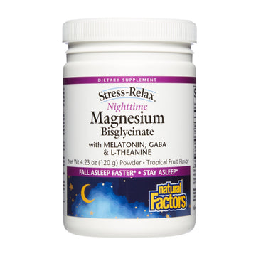 Natural Factors Stress-Relax Nighttime Magnesium Bisglycinate - Supports Sleep & Relaxation* - with Melatonin, L-Theanine & GABA - Tropical Flavor - 4.23 oz Natural Factors Au supplements