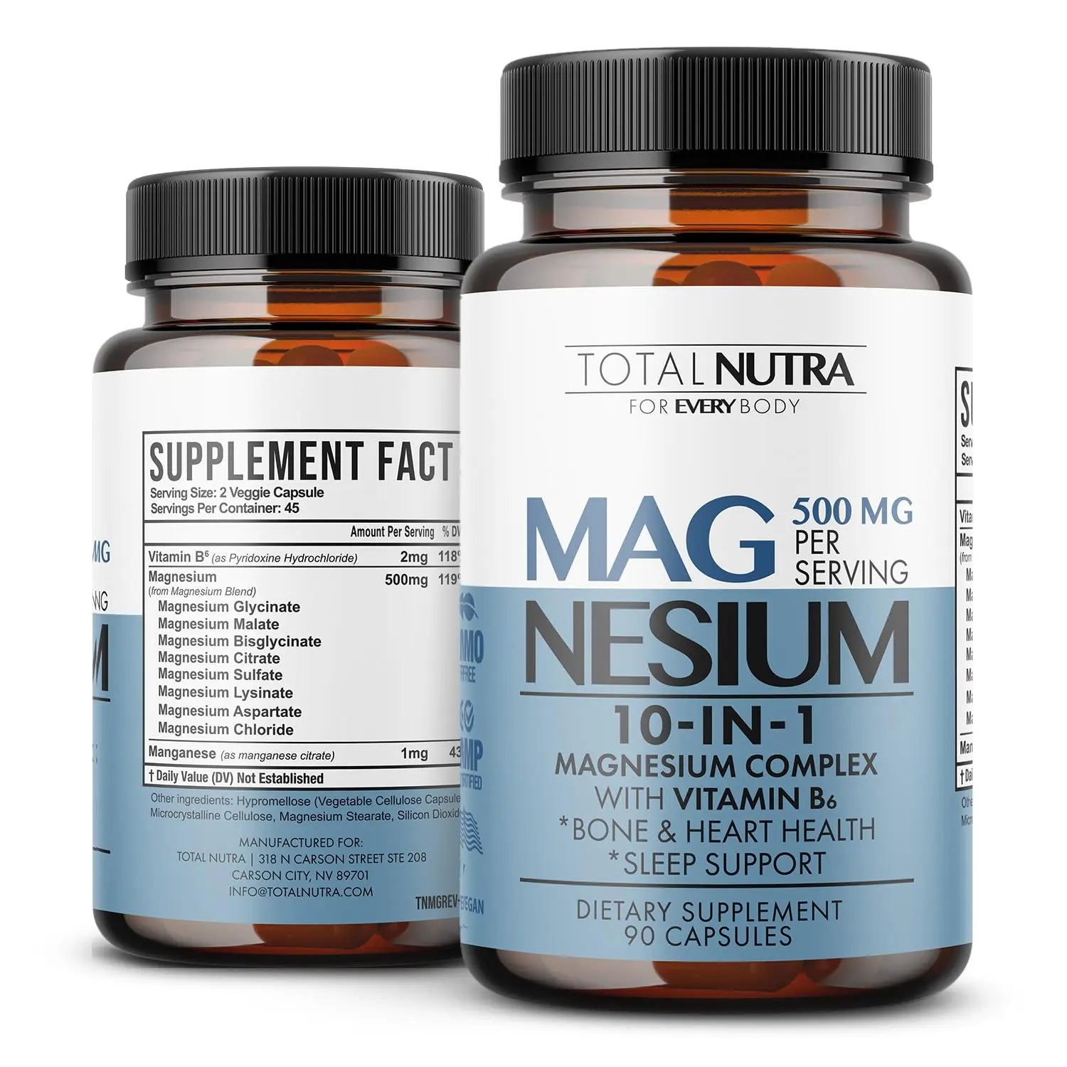 10-in-1 Magnesium Supplement 500 mg | High Absorption Magnesium Complex with Mag Glycinate, Citrate, Vitamin B6 Magnesium for Sleep, Muscle, Bone & Heart Health, Vegan & Gluten-Free, 45 Day Supply Total Nutra Au supplements