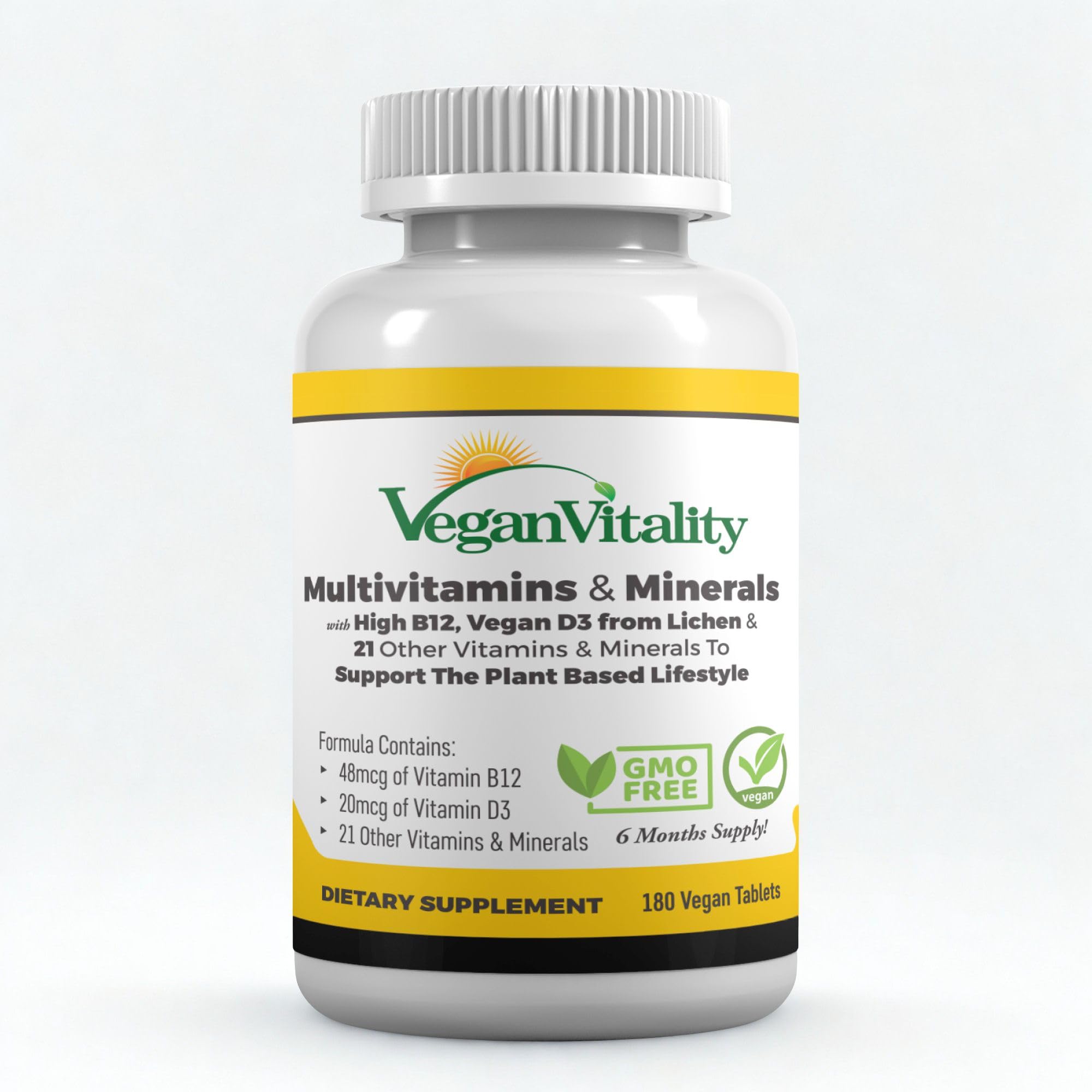 Vegan Vitality Multivitamins & Minerals for Women and Men with High Strength Vitamin B12, D3 & K2. 180 Vegan Multivitamin Tablets - 6 Months Supply Vegan Vitality Au supplements