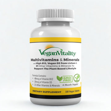 Vegan Vitality Multivitamins & Minerals for Women and Men with High Strength Vitamin B12, D3 & K2. 180 Vegan Multivitamin Tablets - 6 Months Supply Vegan Vitality Au supplements