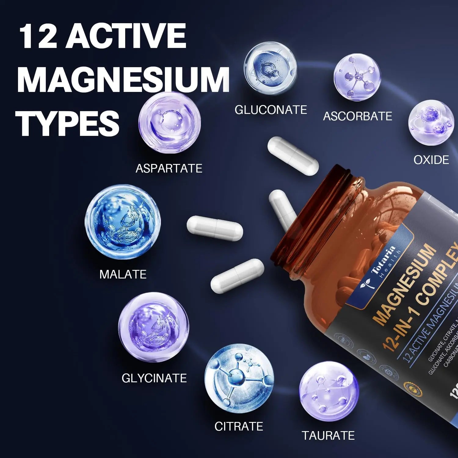 Magnesium Complex 700mg 12 in 1 Magnesium Supplement with Glycinate Citrate Malate Oxide Taurate Aspartate Orotate Magnesium Relaxation,Muscle,Heart Support, Vegan 120 Capsules 2PK Totaria Au supplements
