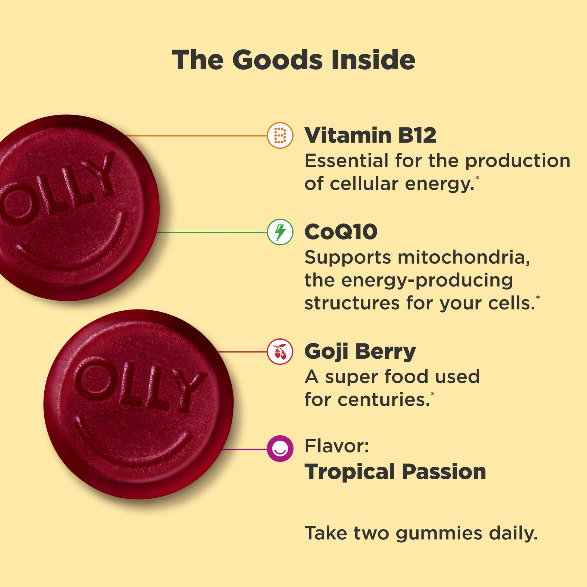 OLLY Daily Energy Gummy, Caffeine Free, Vitamin B12, CoQ10, Goji Berry, Adult Chewable Supplement & Hello Happy Gummy Worms, Mood Balance Support, Vitamin D, Saffron, Adult Chewable Supplement OLLY Au supplements
