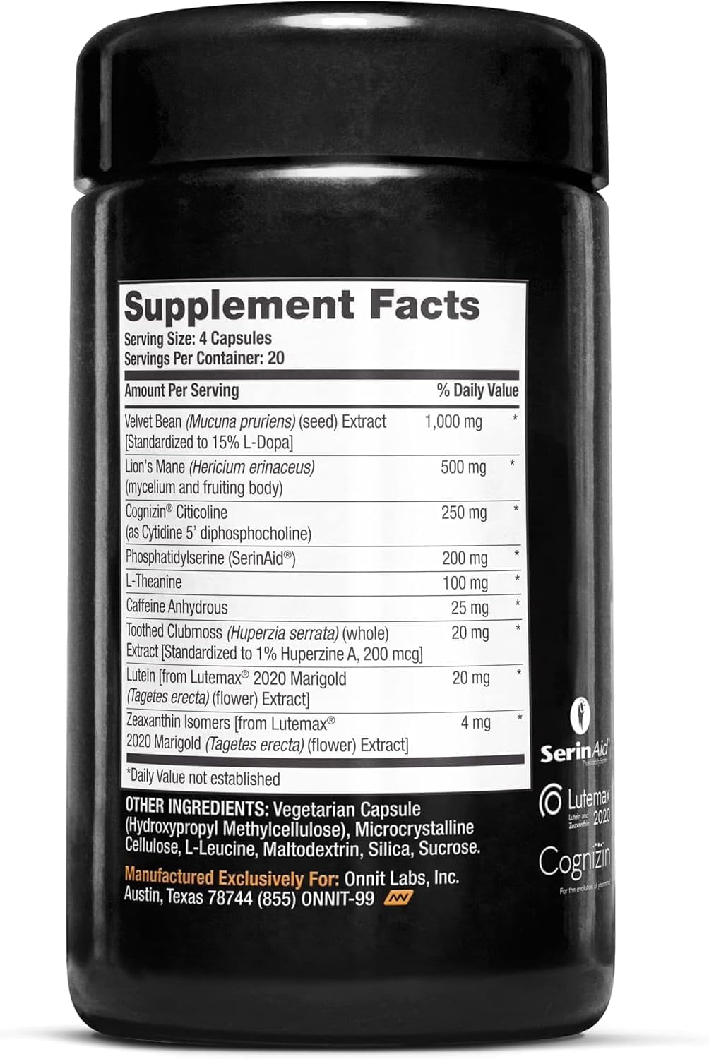 ONNIT Alpha Brain Black Label Capsules, IGEN Non-GMO Tested Citicoline Brain Supplement for Concentration and Memory, Lion’s Mane, Lutemax Lutein, L Theanine and Mucuna Pruriens, 80 Count ONNIT Au supplements