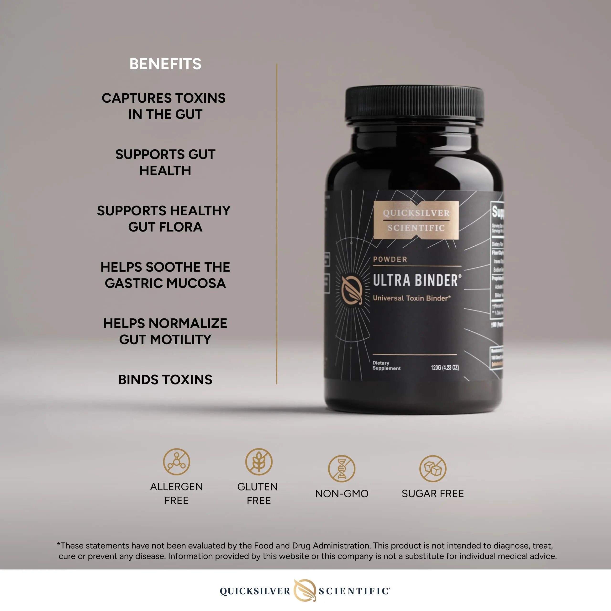 Quicksilver Scientific Ultra Binder Powder - Multi Binder with Bentonite Clay, Zeolite Detox & Charcoal - Supplement for Gut Support & The Body's Toxin Removal Process (120g) Quicksilver Scientific Au supplements
